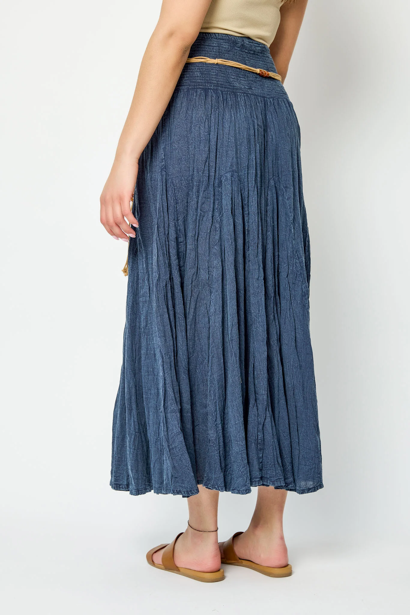 Acid Wash Cotton Voile Smocked Waist Maxi Skirt - Image 3