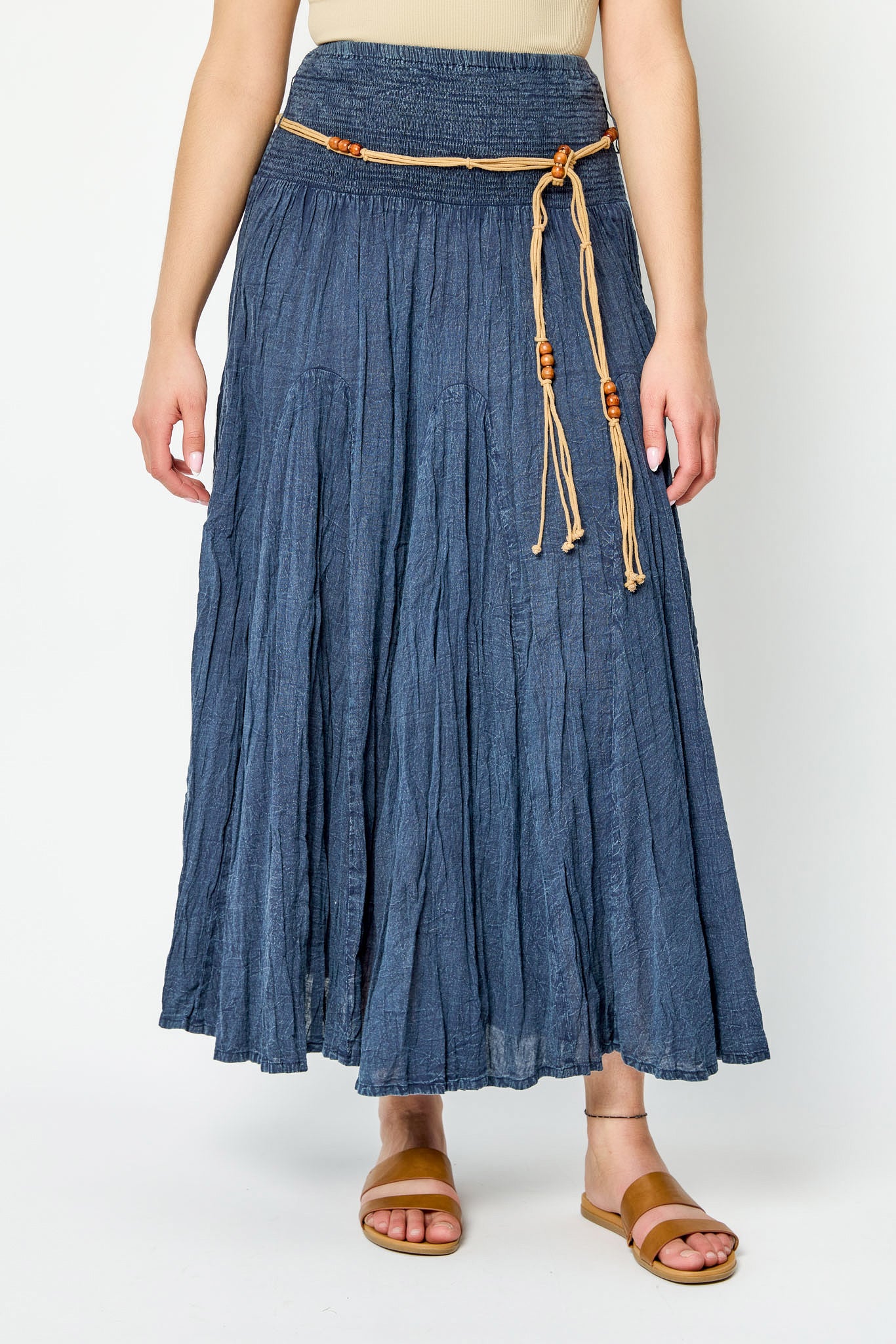 Acid Wash Cotton Voile Smocked Waist Maxi Skirt - Image 4