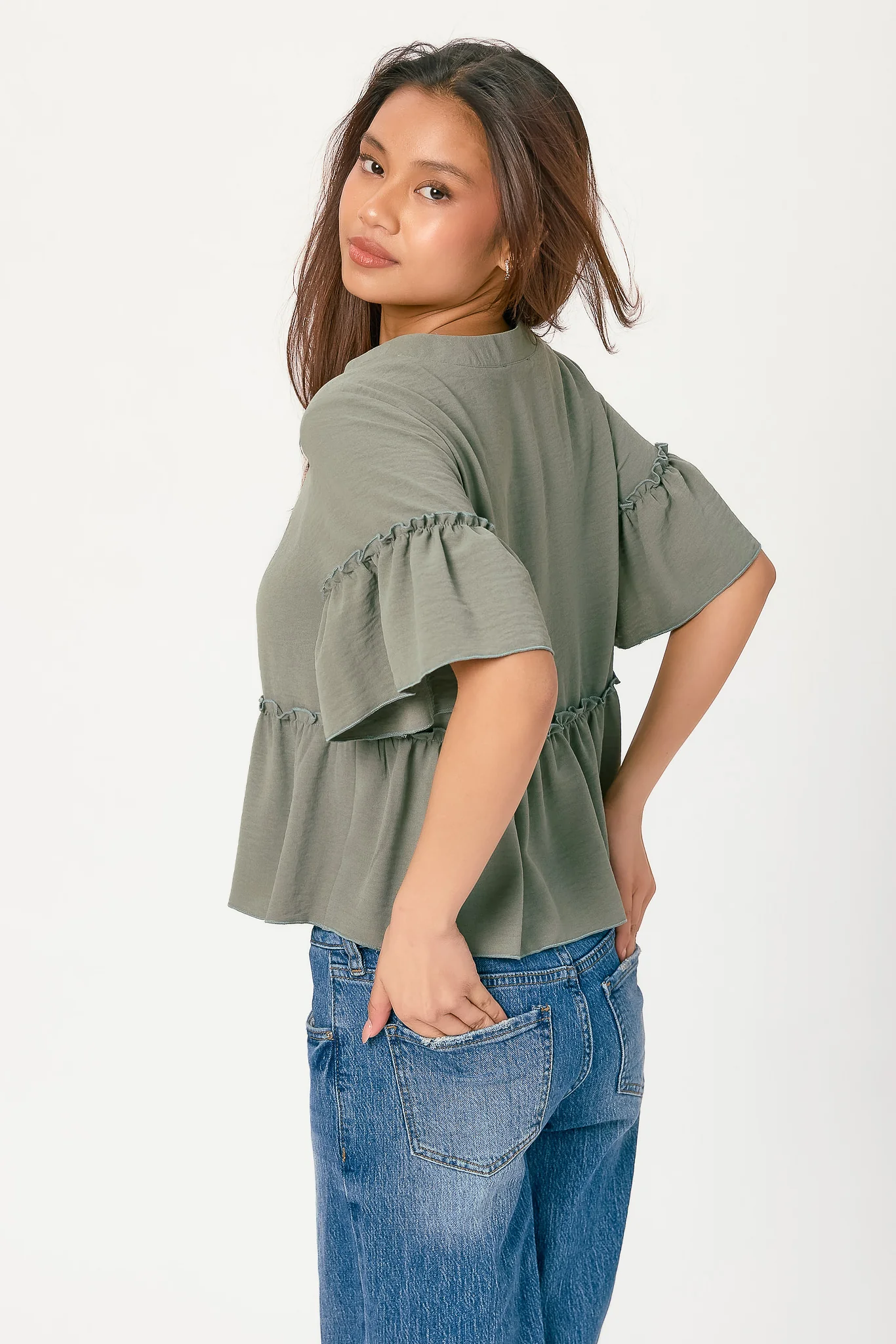 Airflow Crew-Neck Short-Sleeve Ruffle Peplum Top - Image 3