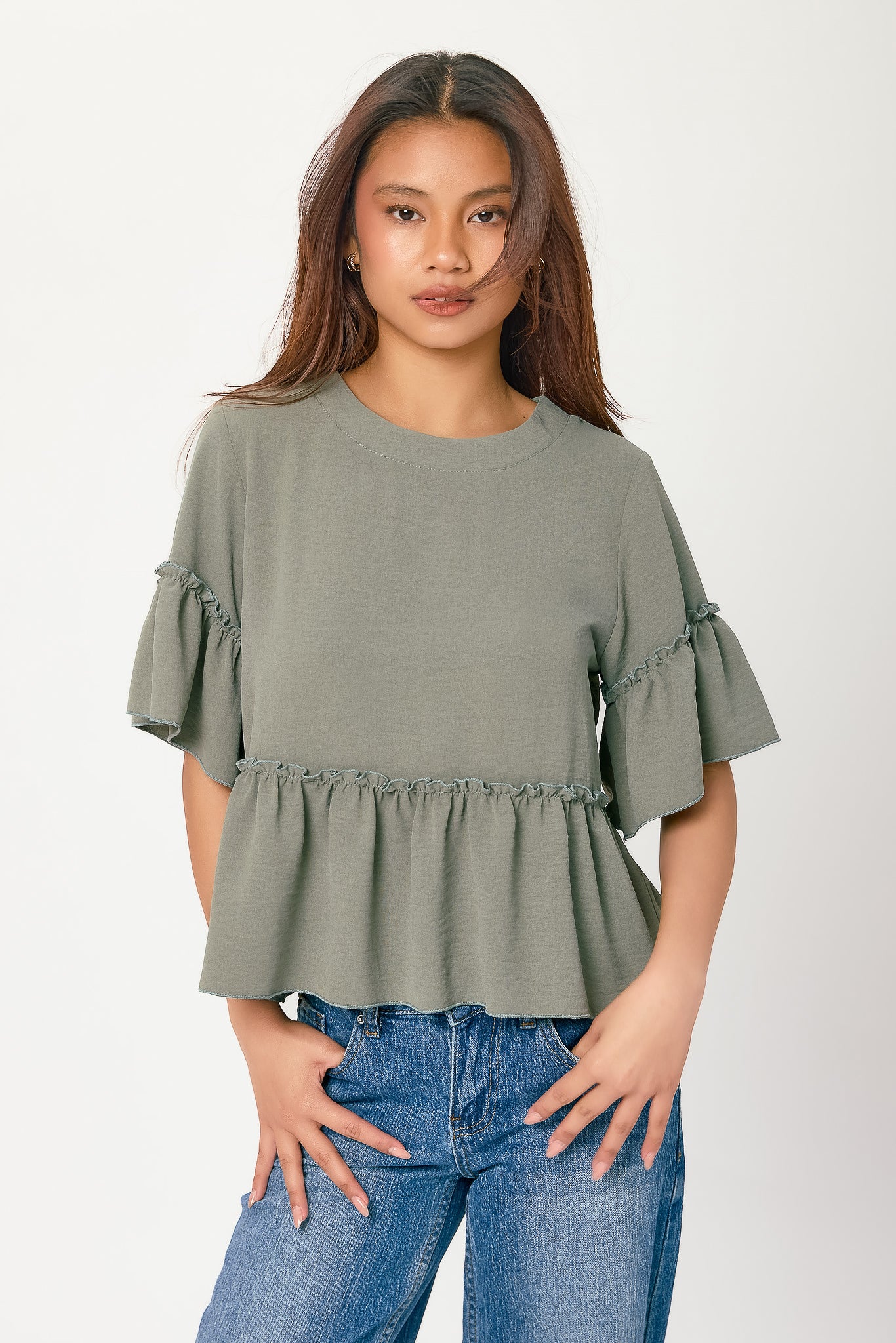 Airflow Crew-Neck Short-Sleeve Ruffle Peplum Top - Image 4