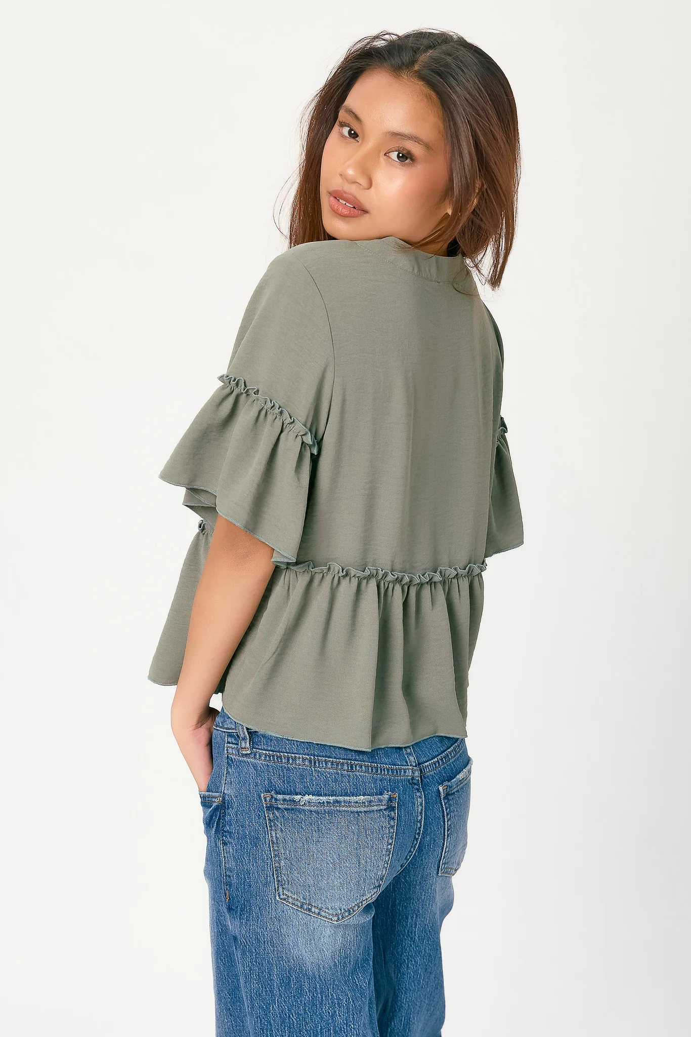 Airflow Crew-Neck Short-Sleeve Ruffle Peplum Top - Image 5