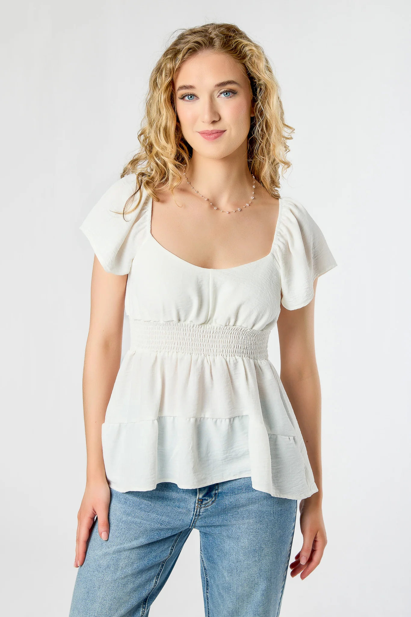 Airflow Flutter Sleeve High-Low Babydoll Top - Image 4