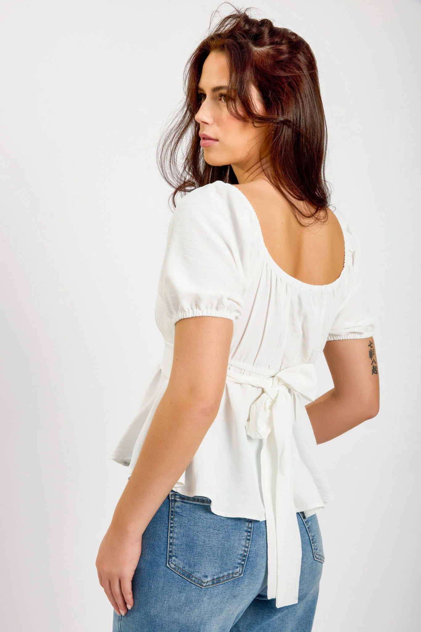Airflow Short-Sleeve Tie-Back Peasant Top - Image 4