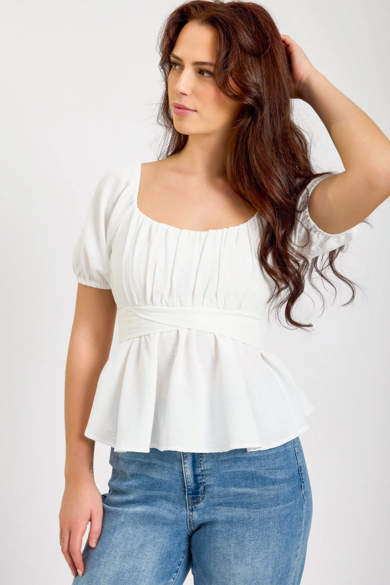 Airflow Short-Sleeve Tie-Back Peasant Top - Image 5