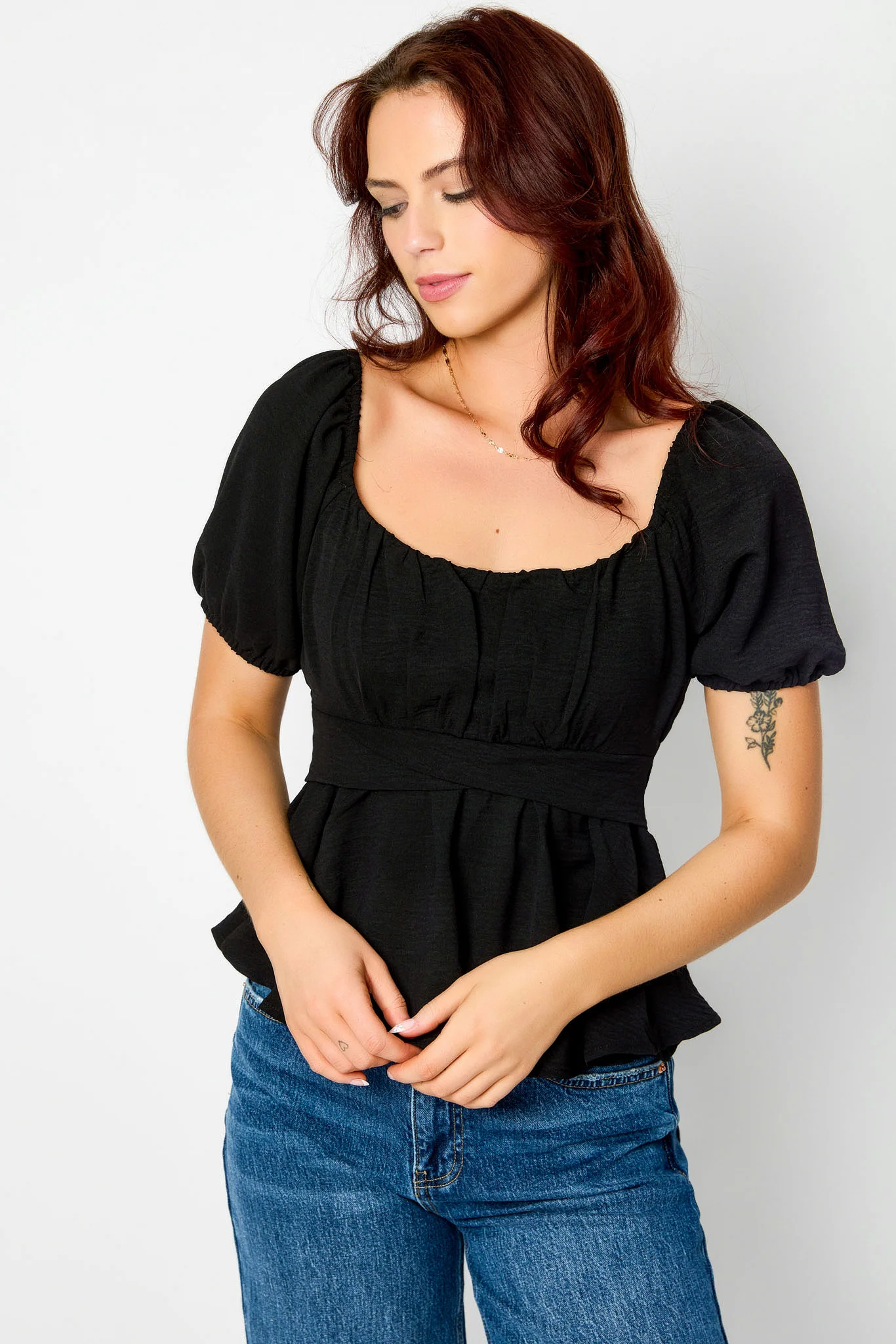 Airflow Short-Sleeve Tie-Back Peasant Top - Image 6