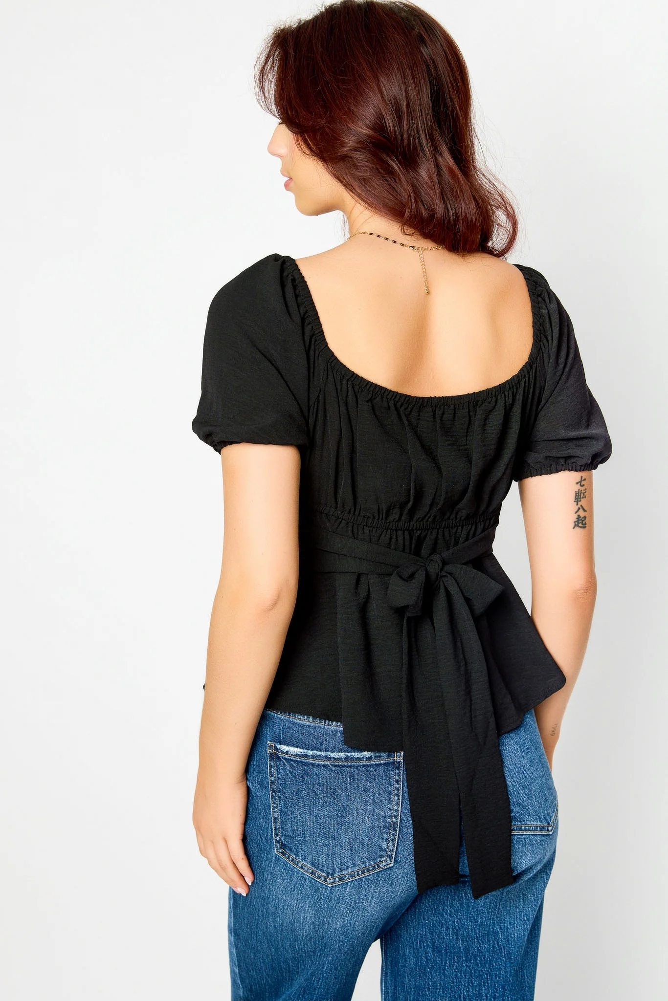 Airflow Short-Sleeve Tie-Back Peasant Top - Image 7