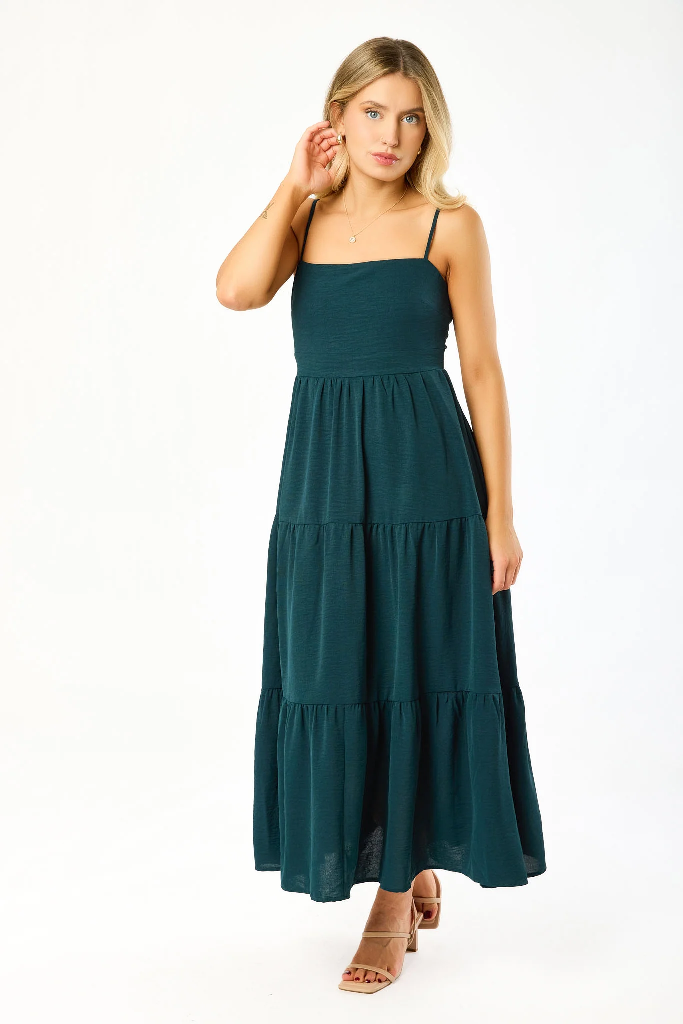 Airflow Sleeveless Tie-Back Tiered Midi Dress - Image 9