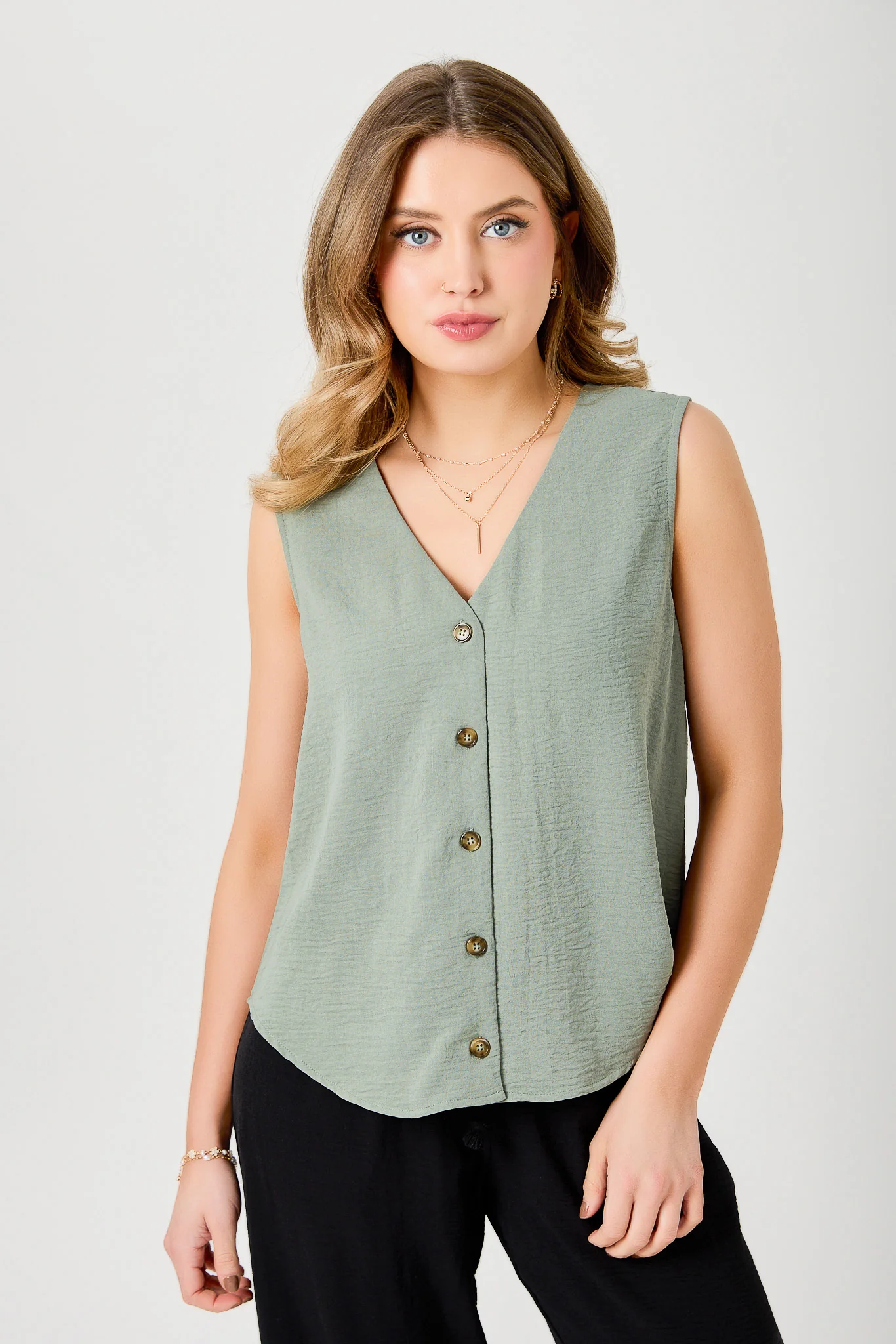 Airflow V-Neck Sleeveless Blouse with Buttons - Image 3