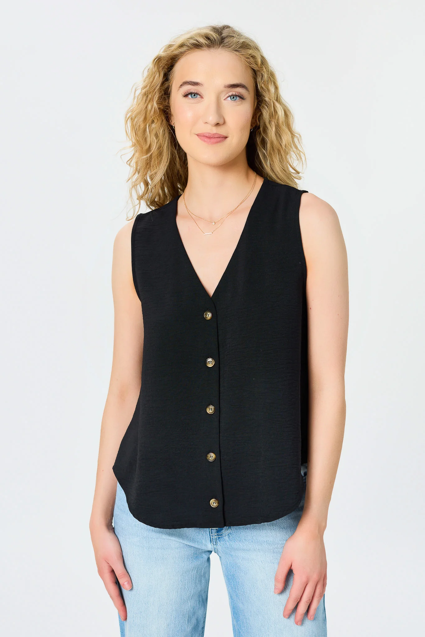 Airflow V-Neck Sleeveless Blouse with Buttons - Image 5