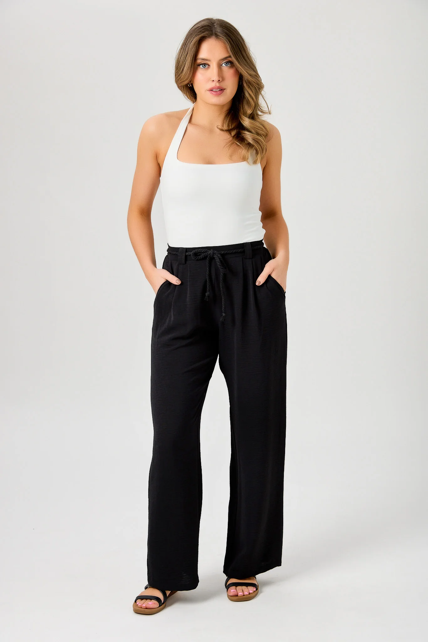 Airflow Wide-Leg Pants with Rope Belt