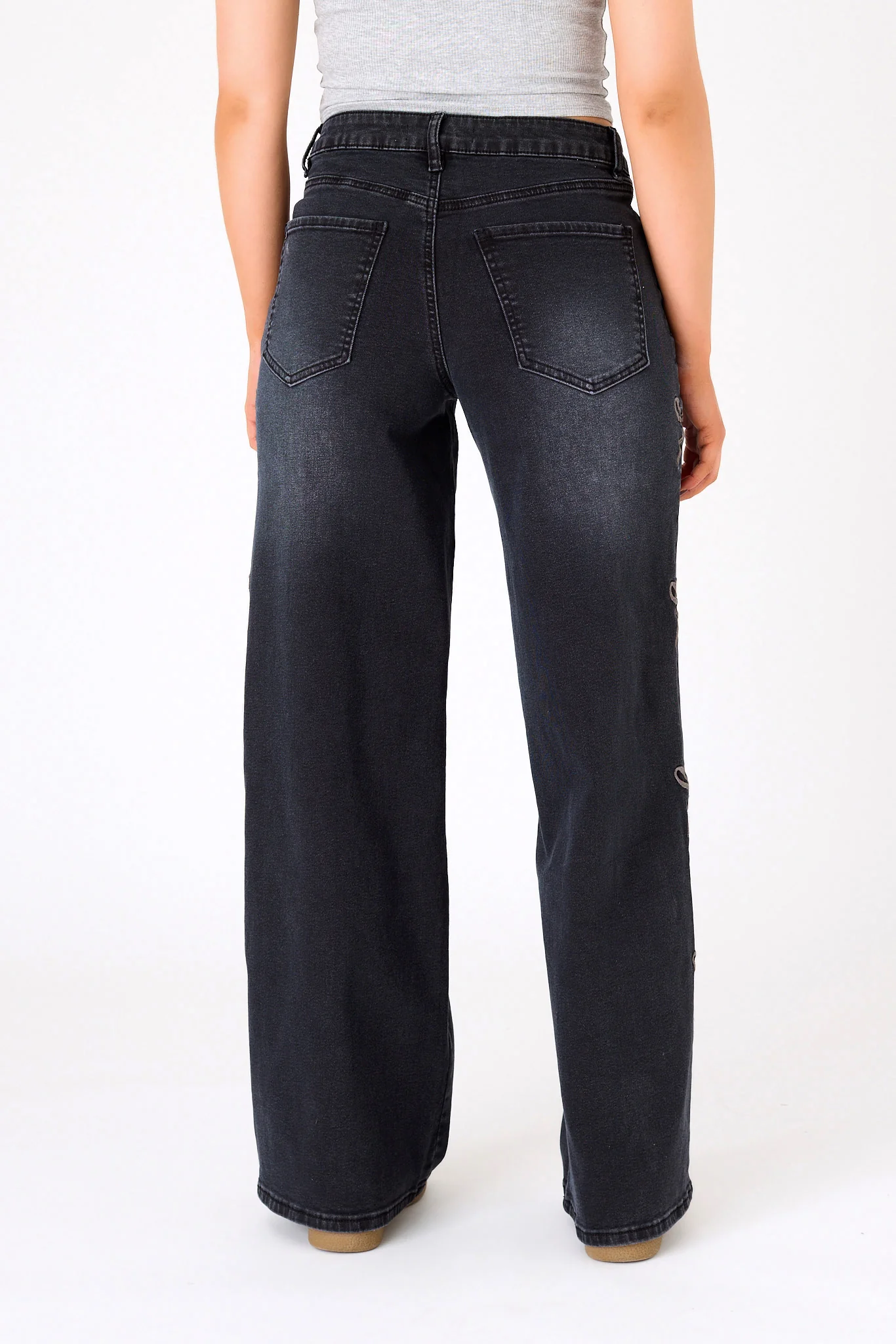 Almost Famous Black "Ultra 90's" Wide Leg Jean with Bow Embroidery - Image 2