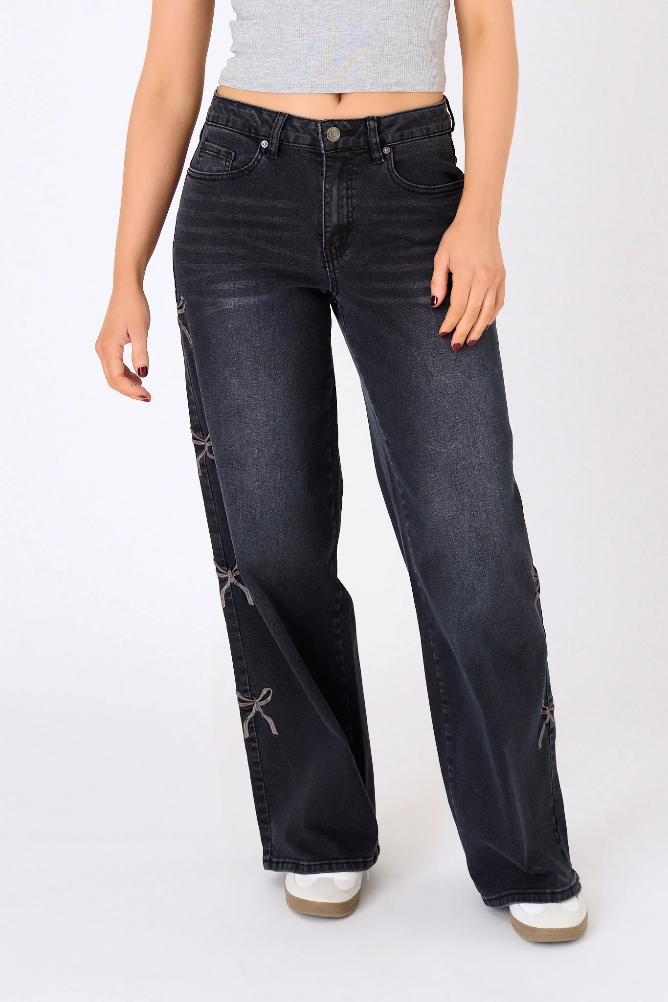 Almost Famous Black "Ultra 90's" Wide Leg Jean with Bow Embroidery - Image 3