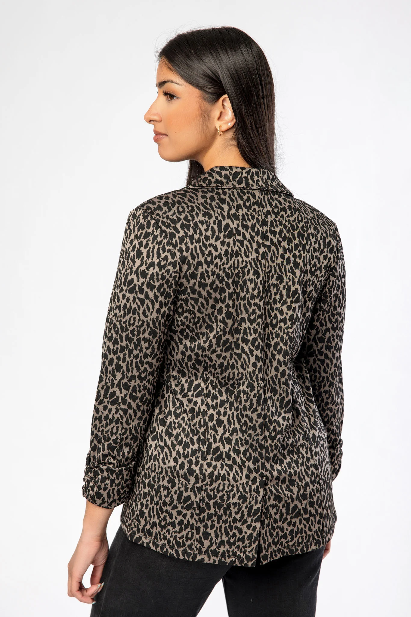 Animal Print Blazer with Ruched Cuffs - Image 3