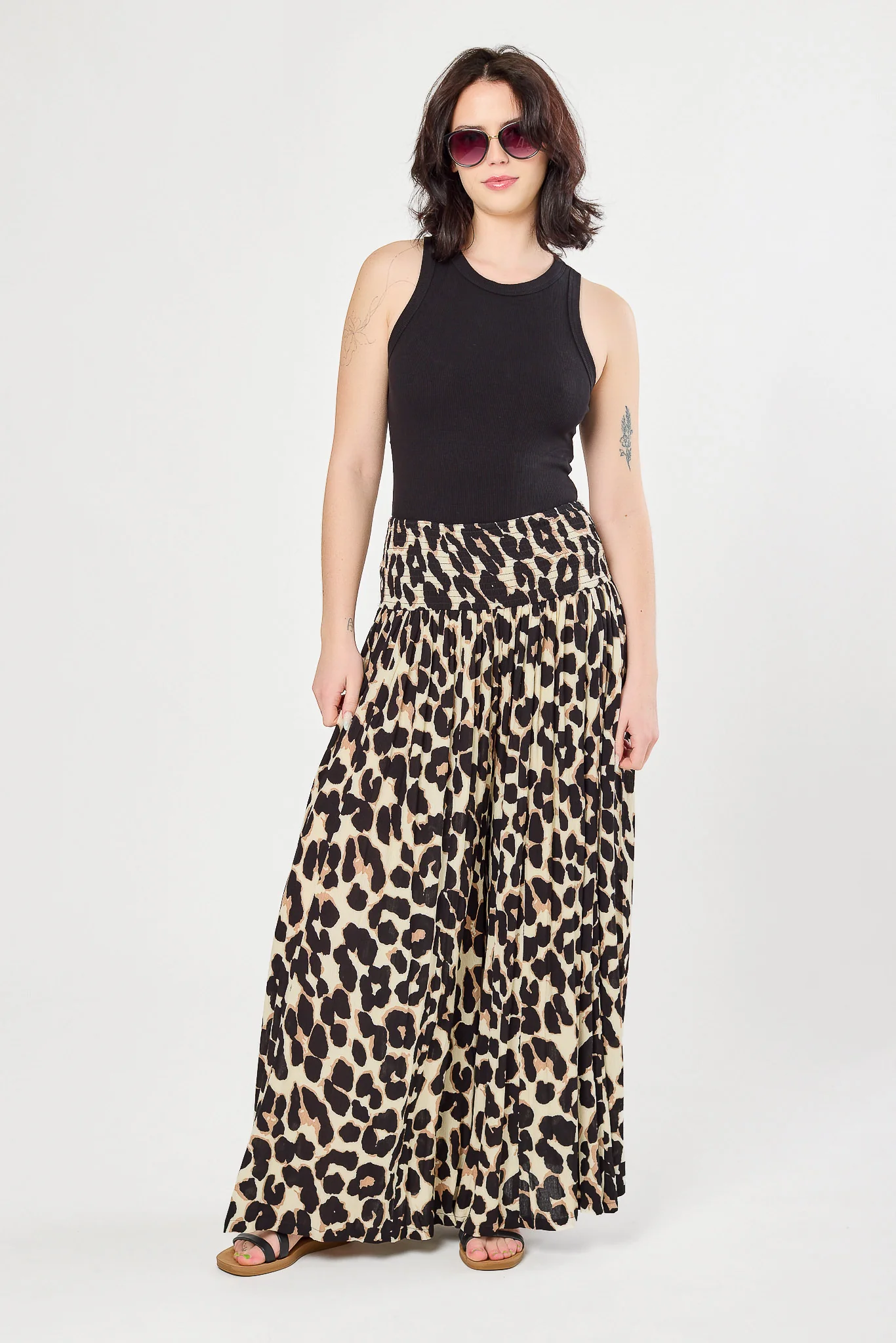 Animal Print Smocked Waist Palazzo Pants - Image 2