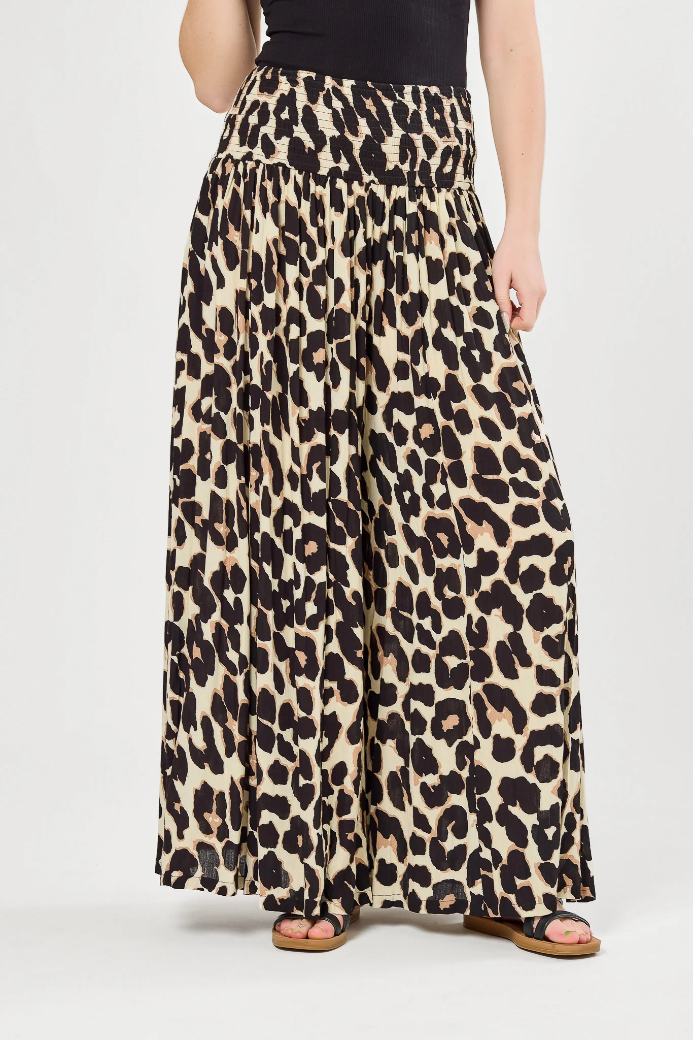 Animal Print Smocked Waist Palazzo Pants - Image 3
