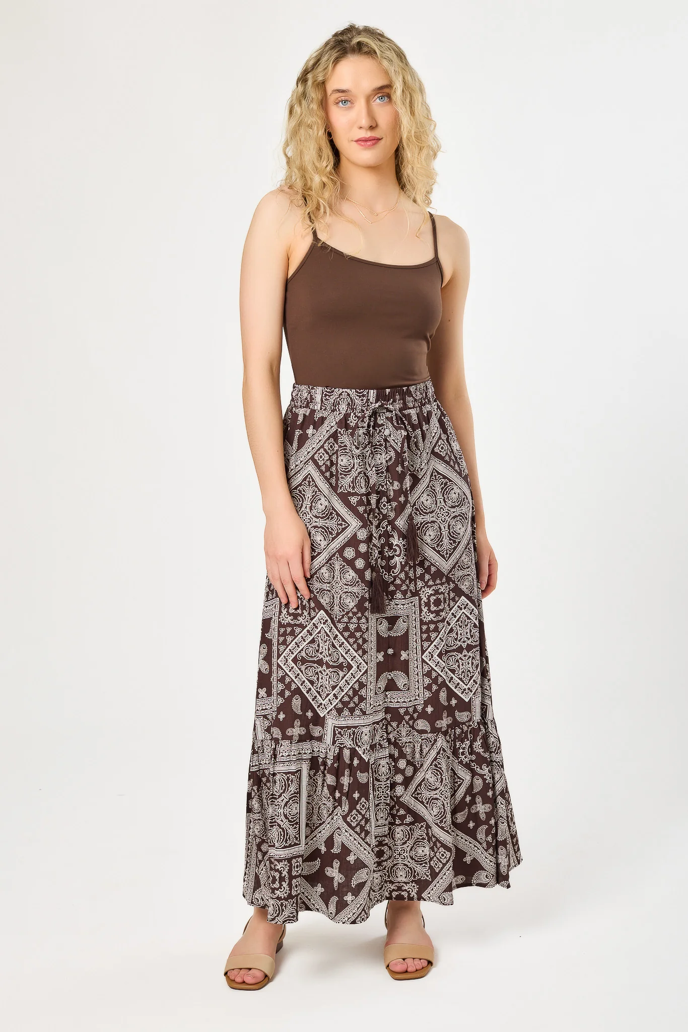 Bandana Print Gauze Maxi Skirt with Buttons