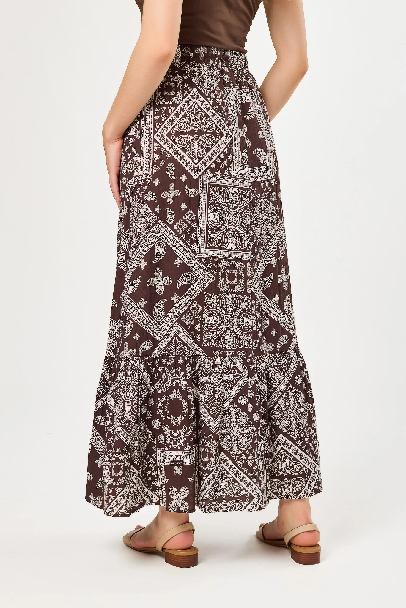 Bandana Print Gauze Maxi Skirt with Buttons - Image 2