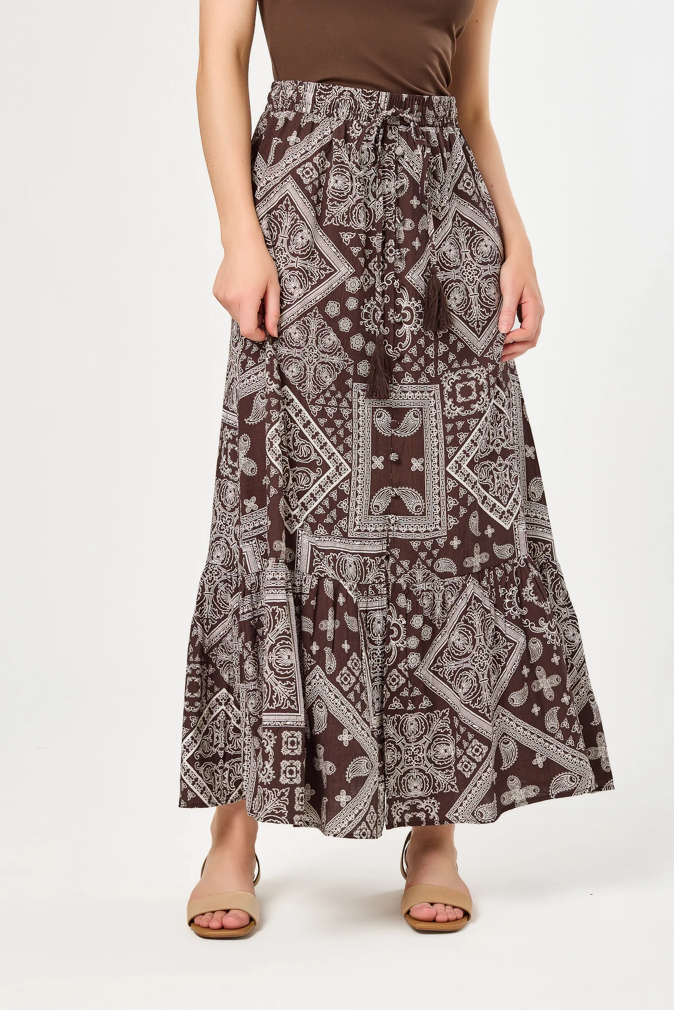 Bandana Print Gauze Maxi Skirt with Buttons - Image 3