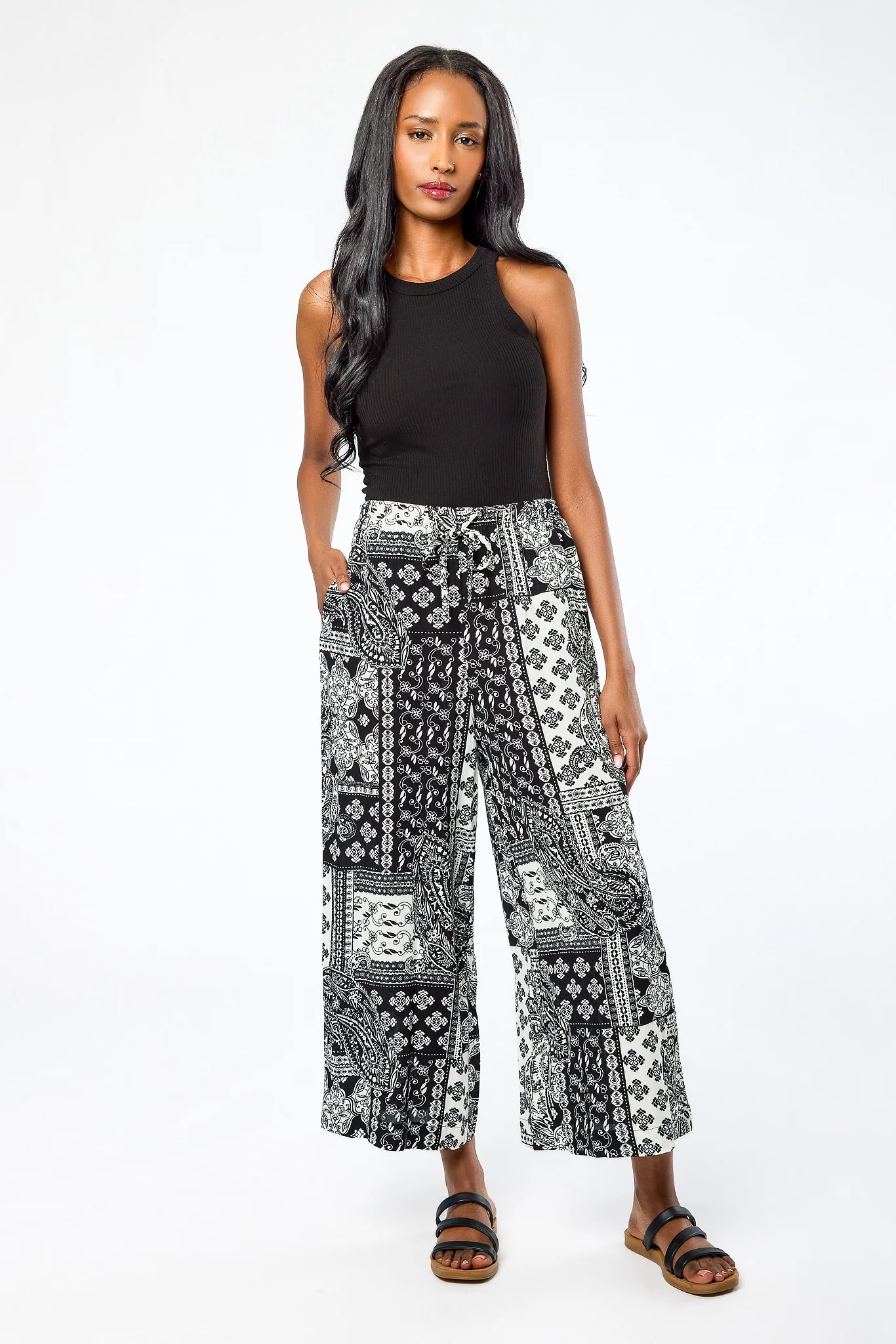 Bandana Print Rayon Gauze Wide-Leg Culotte