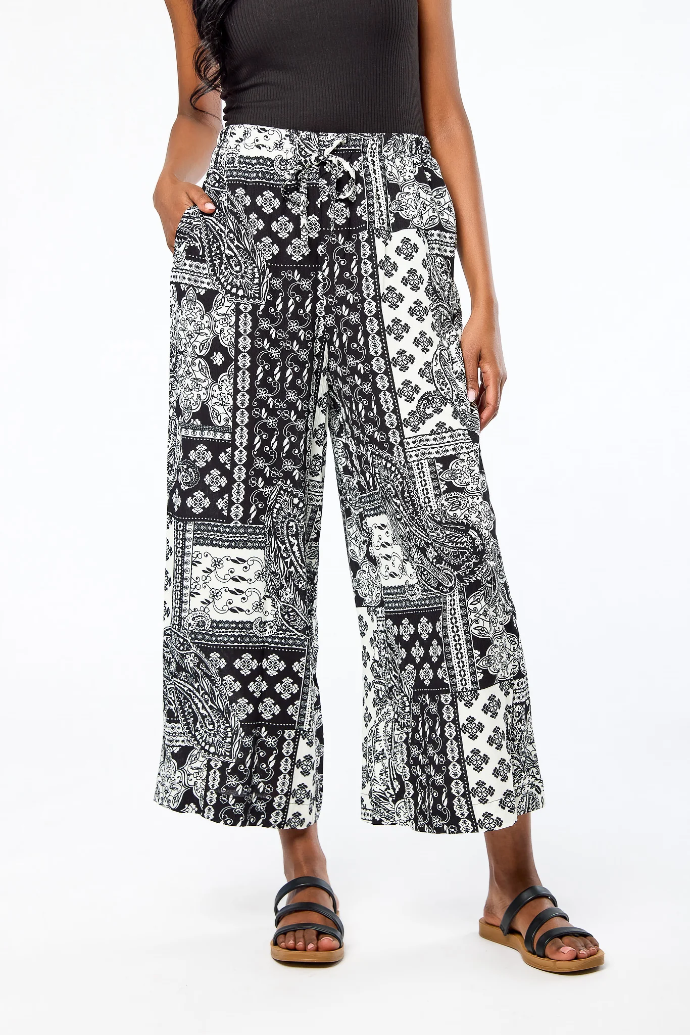 Bandana Print Rayon Gauze Wide-Leg Culotte - Image 3