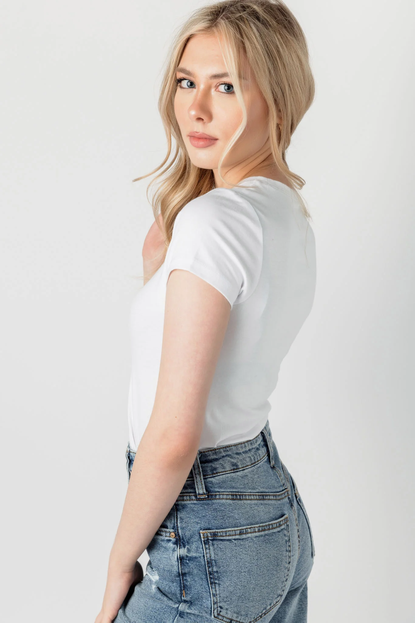 Basic Cap-Sleeve Crew-Neck Tee - Image 5