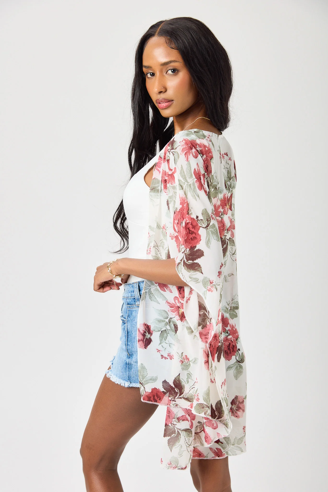 Large Floral Print Chiffon Kimono - Image 2