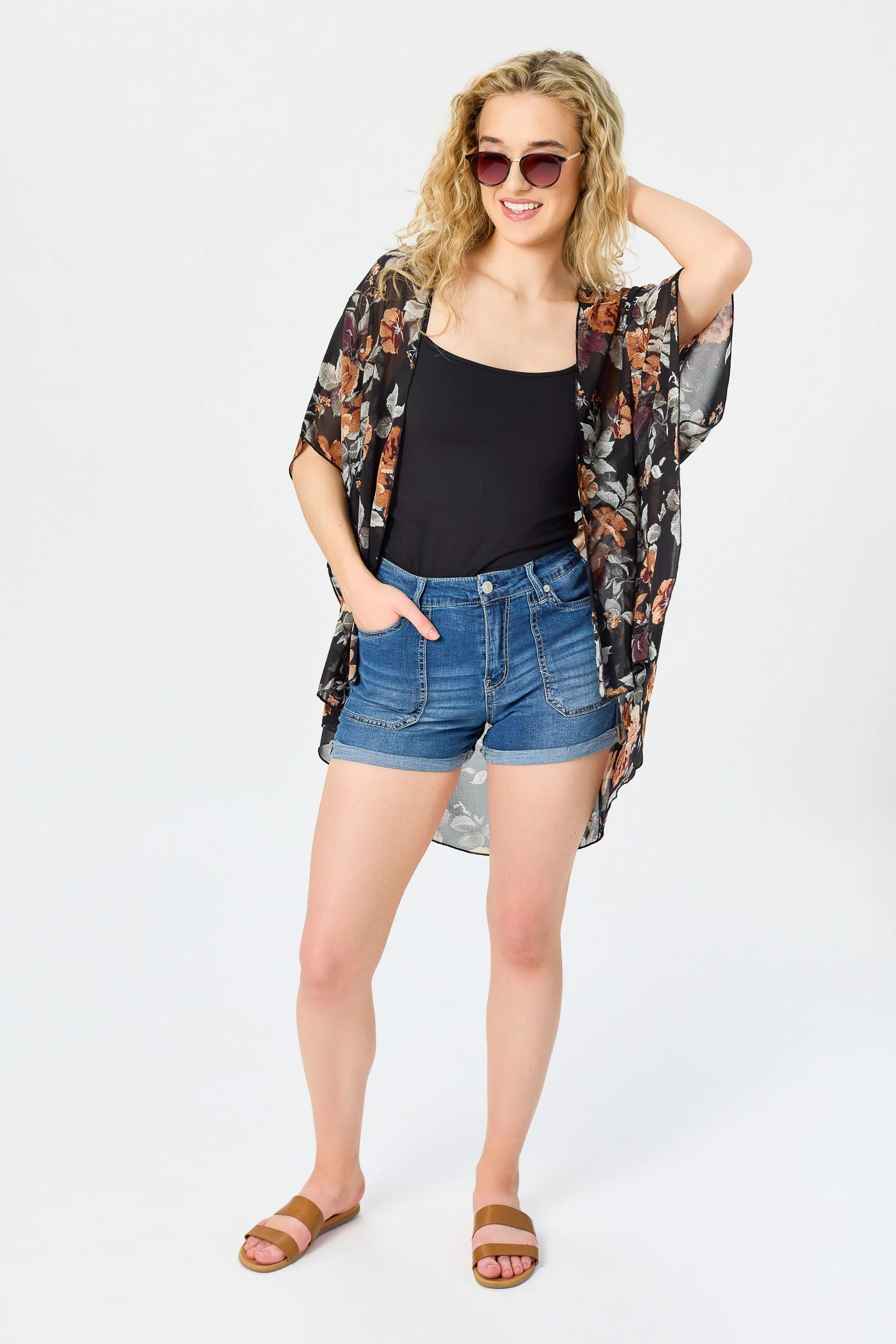 Large Floral Print Chiffon Kimono - Image 3