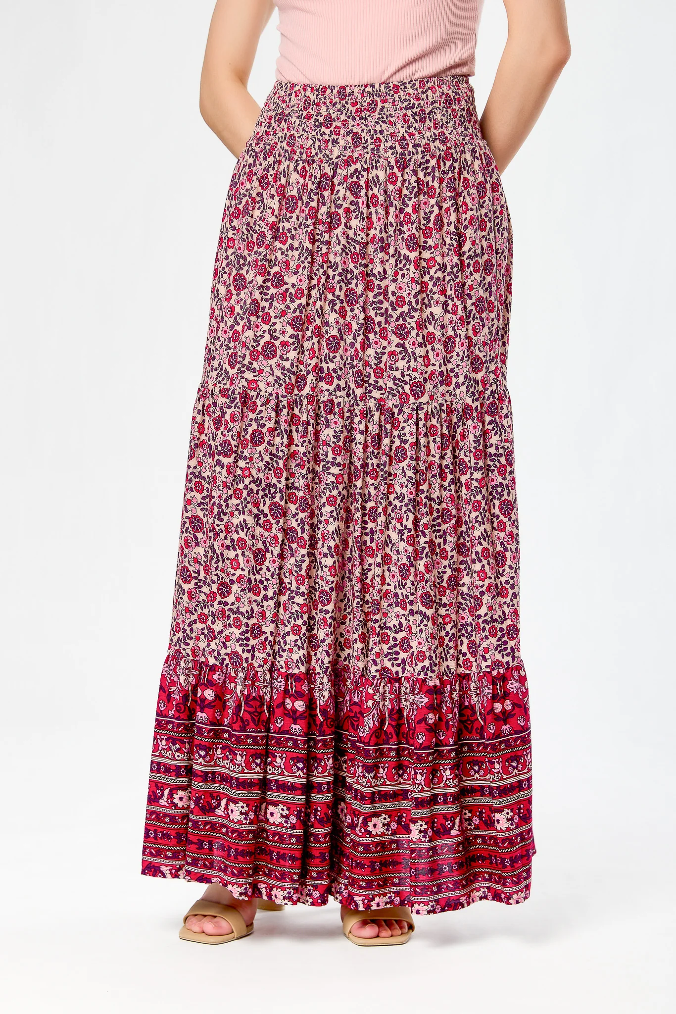 Boho Print Tiered Maxi Skirt - Image 4