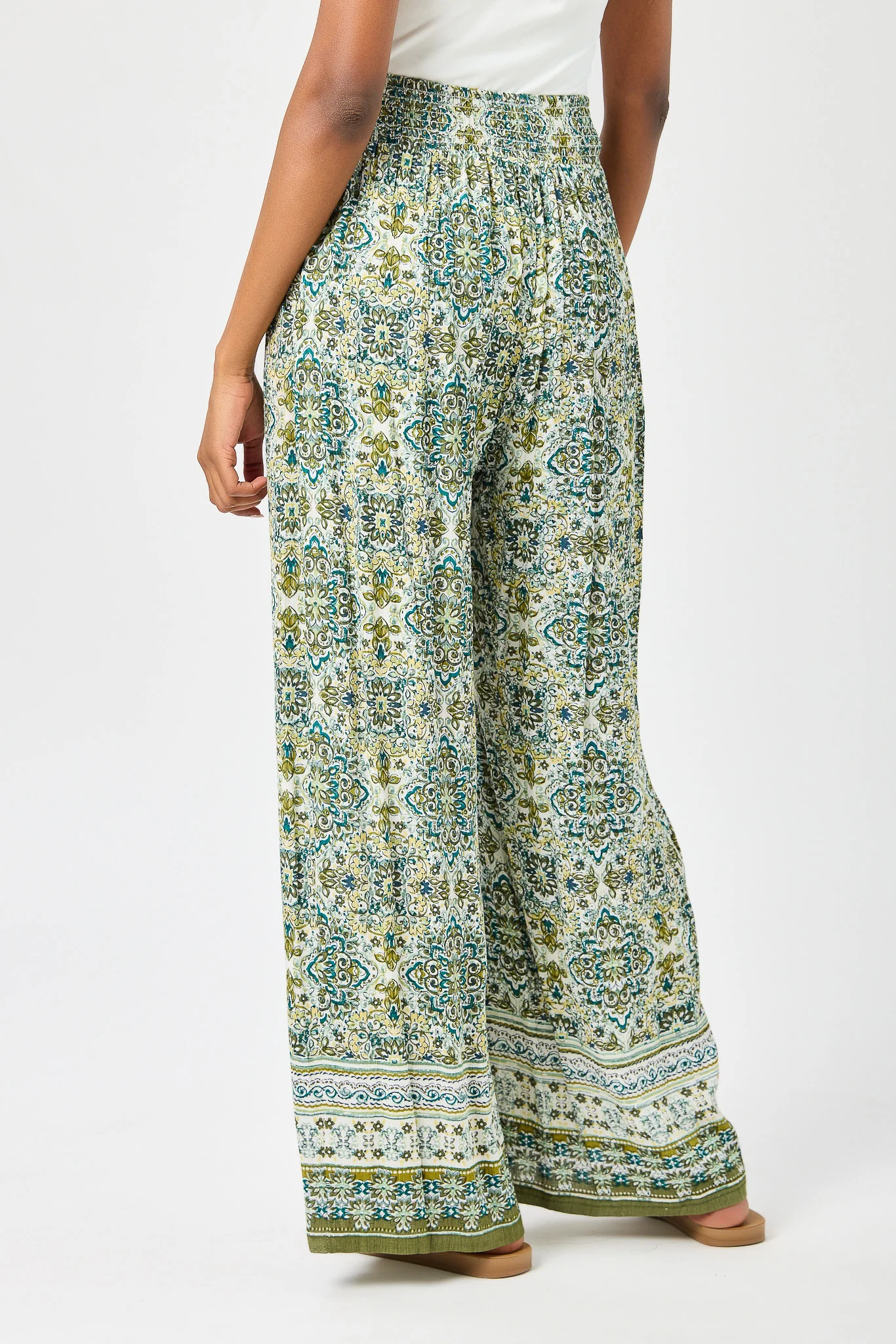 Border Print Palazzo Pant with Tie-Belt - Image 2