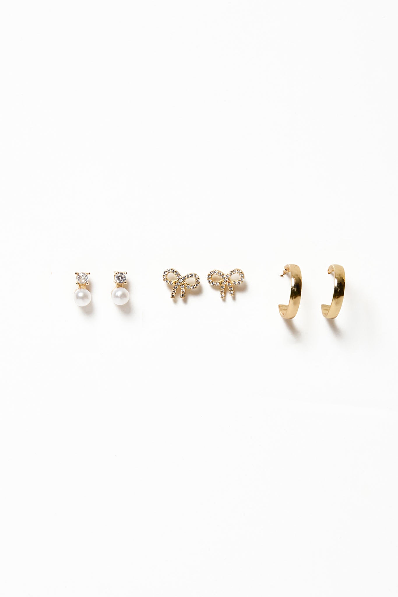 Bow, Pearl & Hoop Trio Earring Set