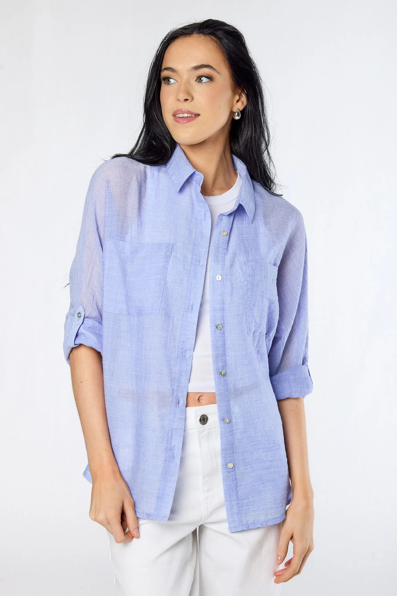 Breezy Cotton Roll-Sleeve Shirt - Image 3