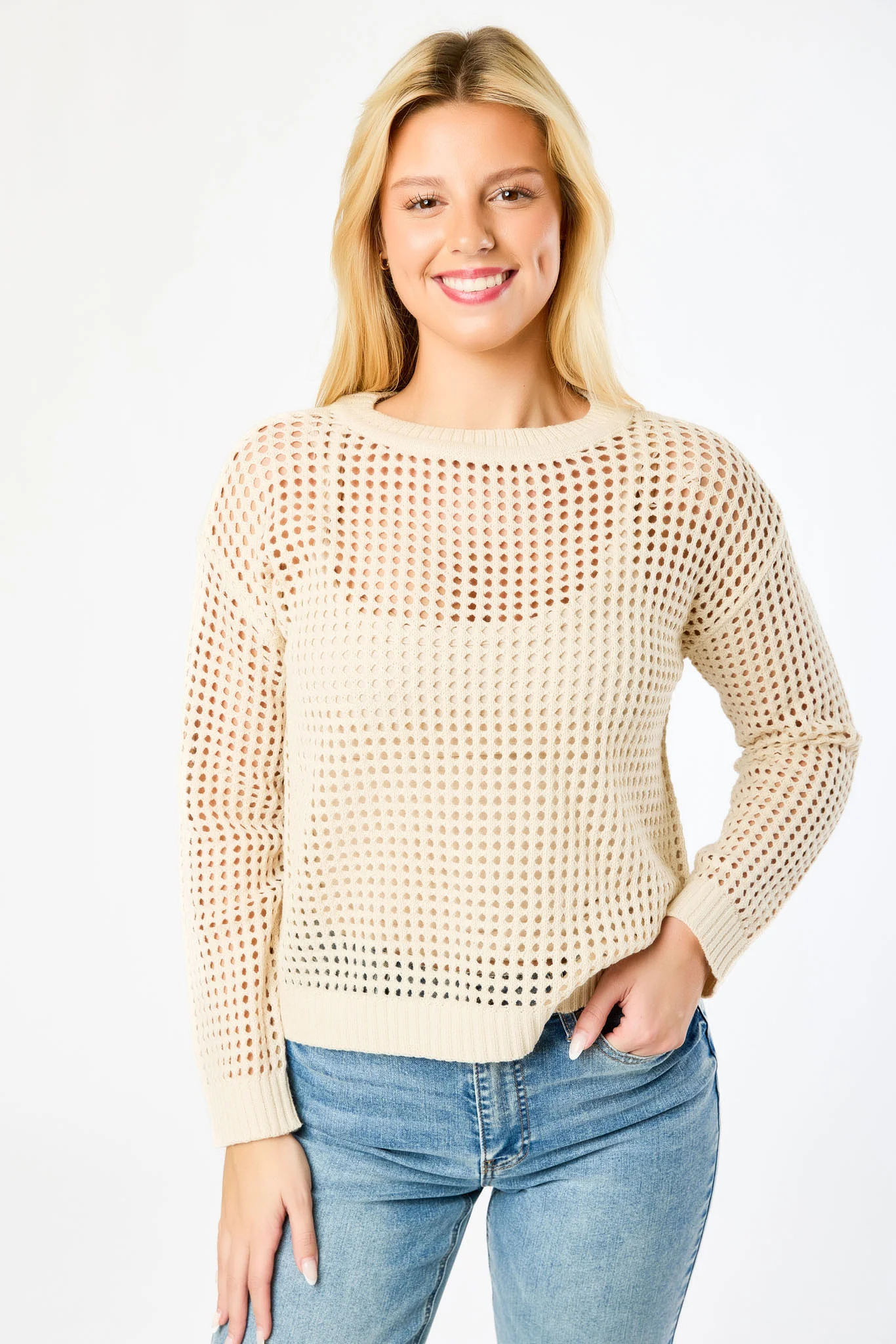 Breezy Style Crewneck Crochet Sweater - Image 6
