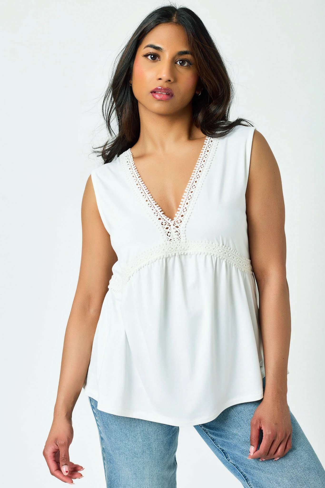 Brushed DTY Sleeveless Lace-Trim Babydoll - Image 3
