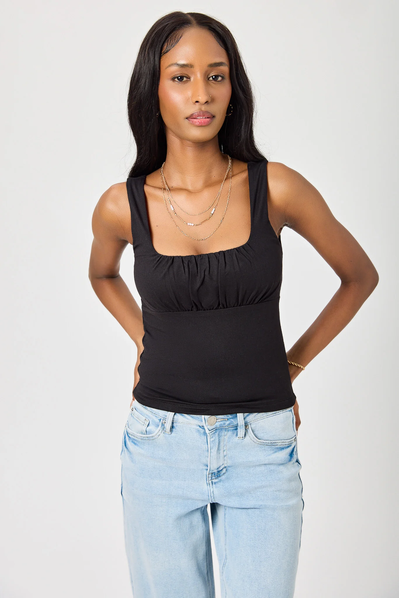 Brushed Square-Neck Tank Top with Ruched Bust - Image 4