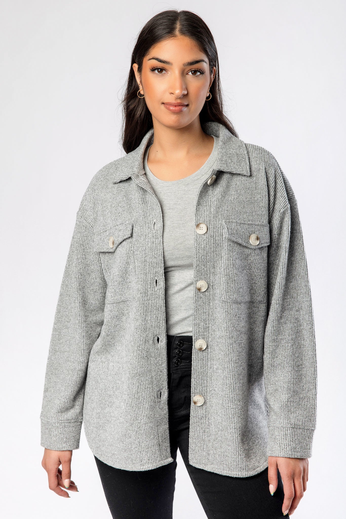 Brushed Waffle Long Sleeve Oversized Shirt - Image 3