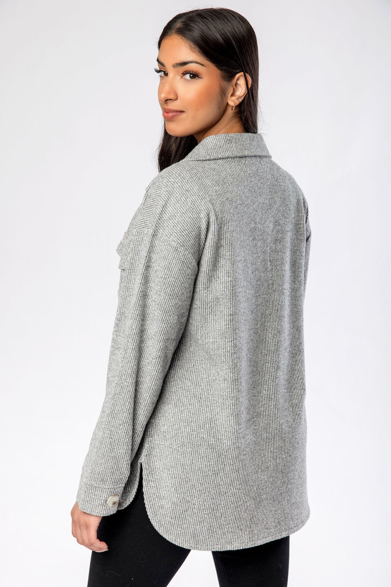 Brushed Waffle Long Sleeve Oversized Shirt - Image 4