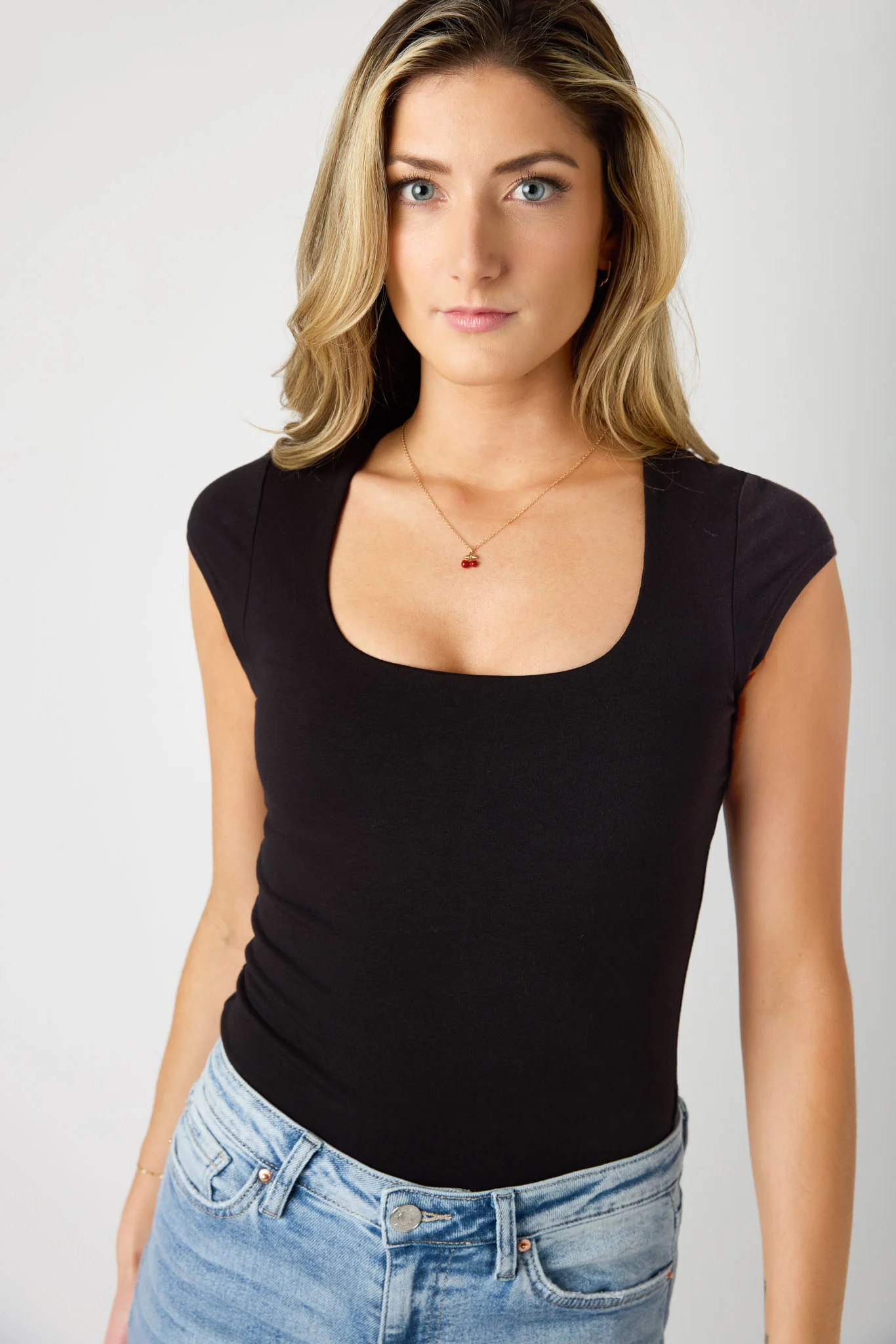Cap-Sleeve Square-Neck Tee - Image 5