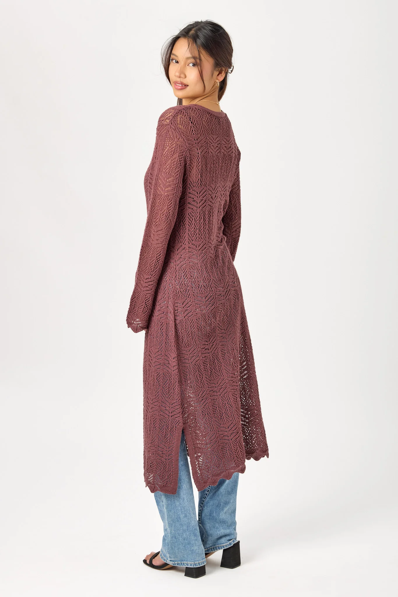 Crochet Bell-Sleeve Duster with Tie-Front - Image 4