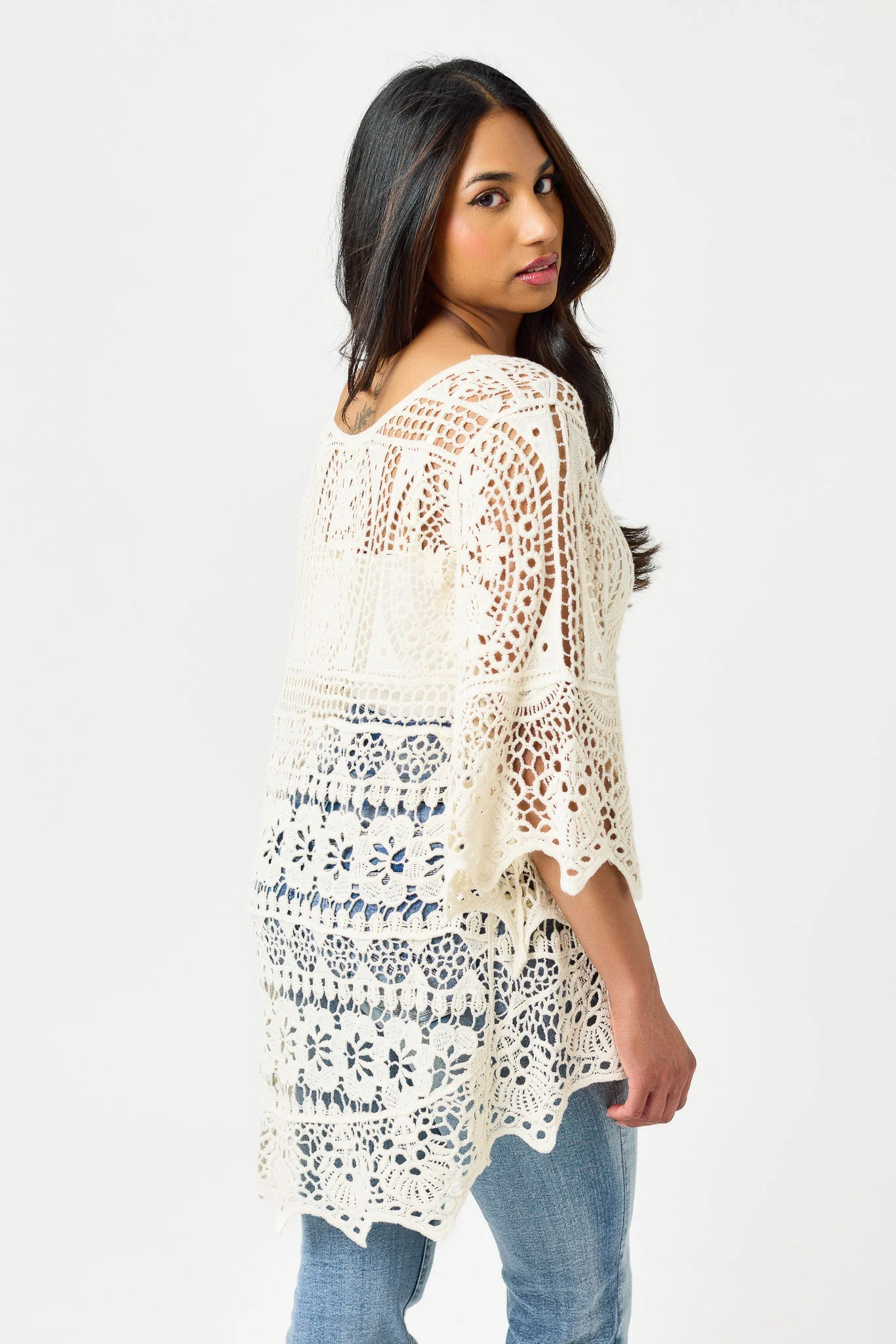 Crochet Boat-Neck High-Low Sweater - Image 2