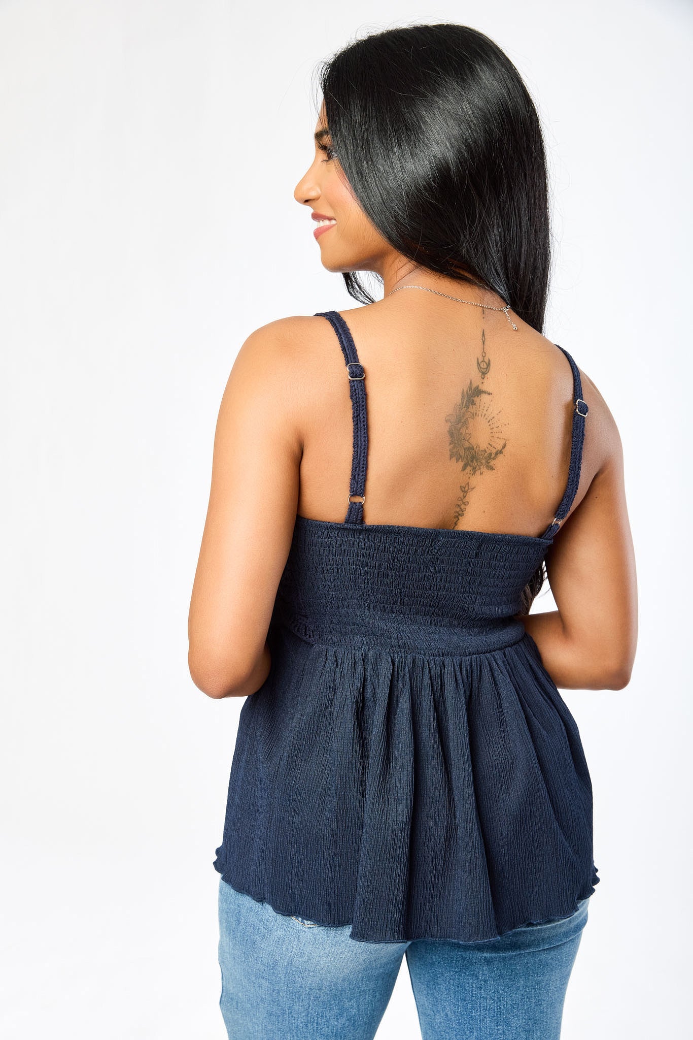 Crochet Spaghetti Strap V-Neck Babydoll Top - Image 9