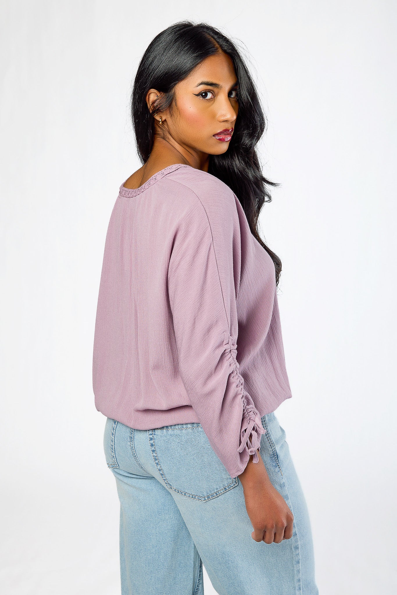 Crochet-Trim Rayon Gauze V-Neck Top - Image 4