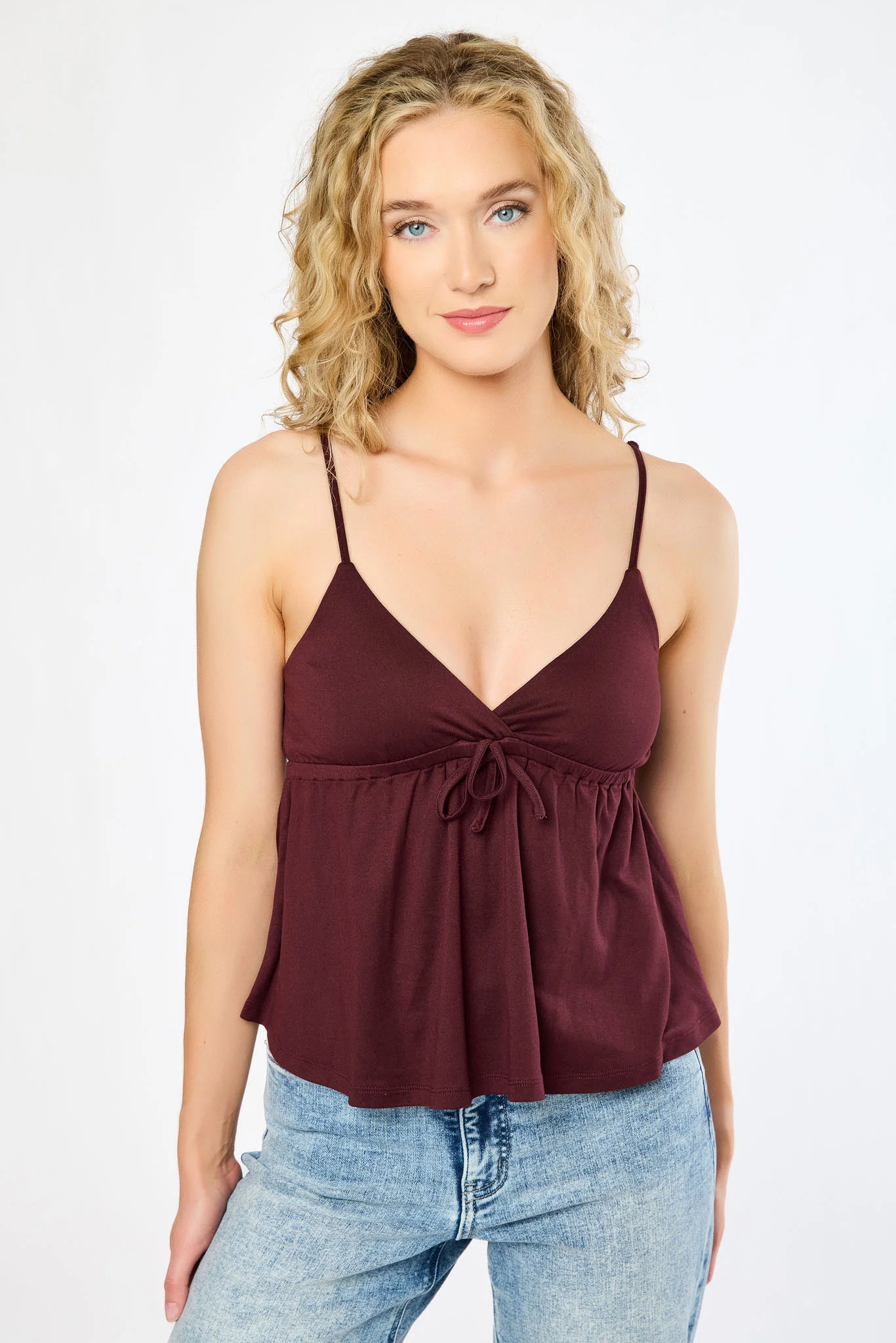 Crossover V-Neck Spaghetti Strap Babydoll Top - Image 10