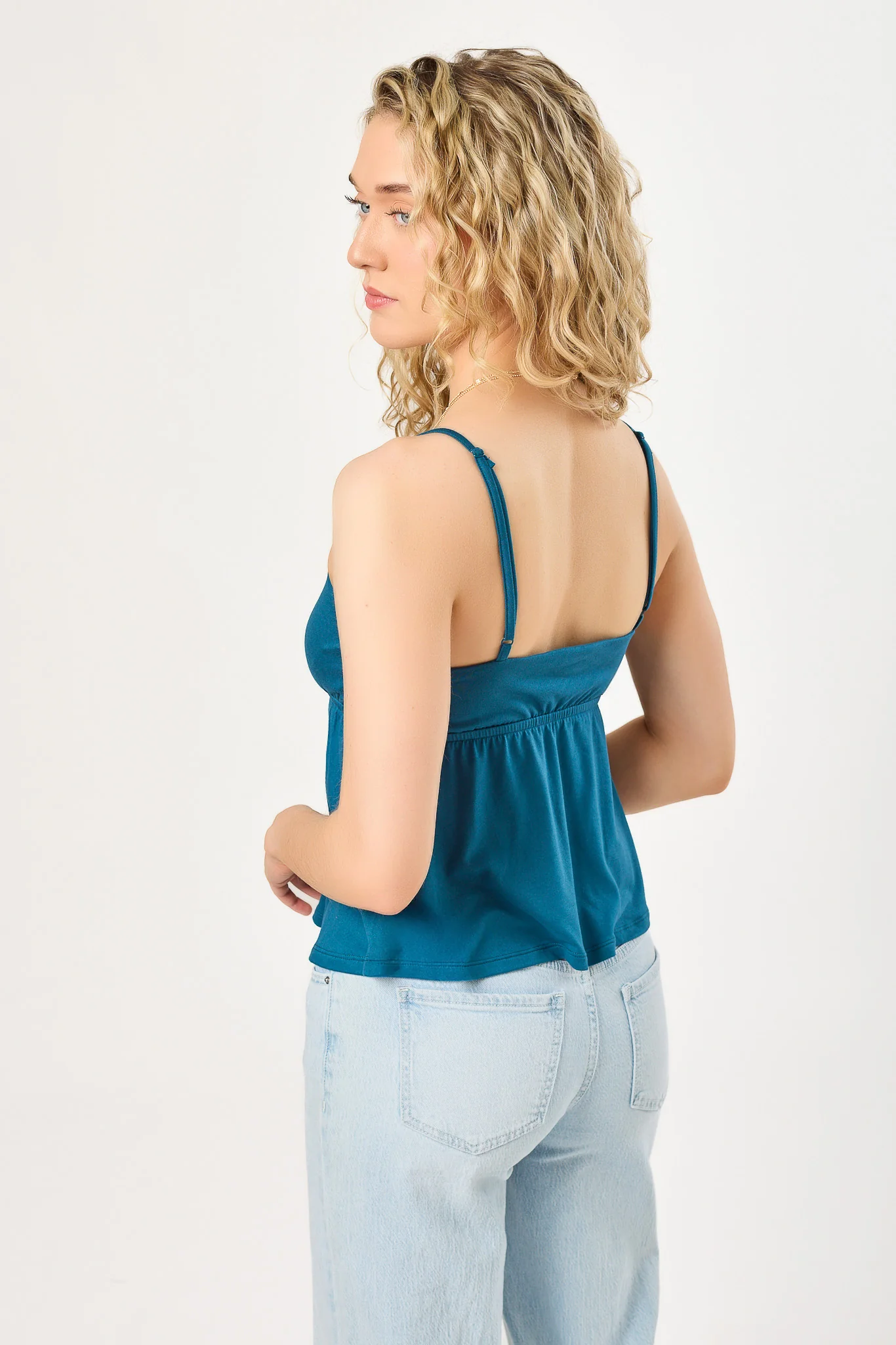Crossover V-Neck Spaghetti Strap Babydoll Top - Image 13