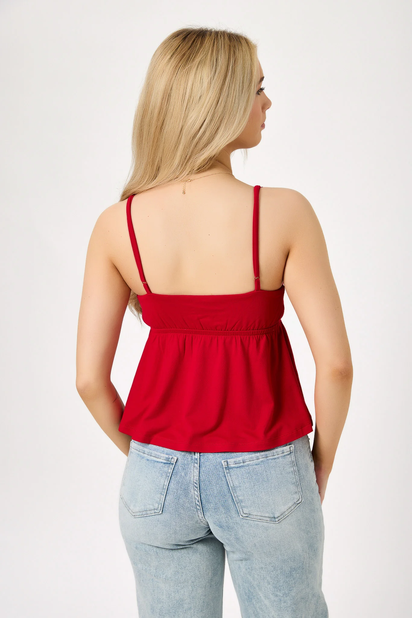 Crossover V-Neck Spaghetti Strap Babydoll Top - Image 9