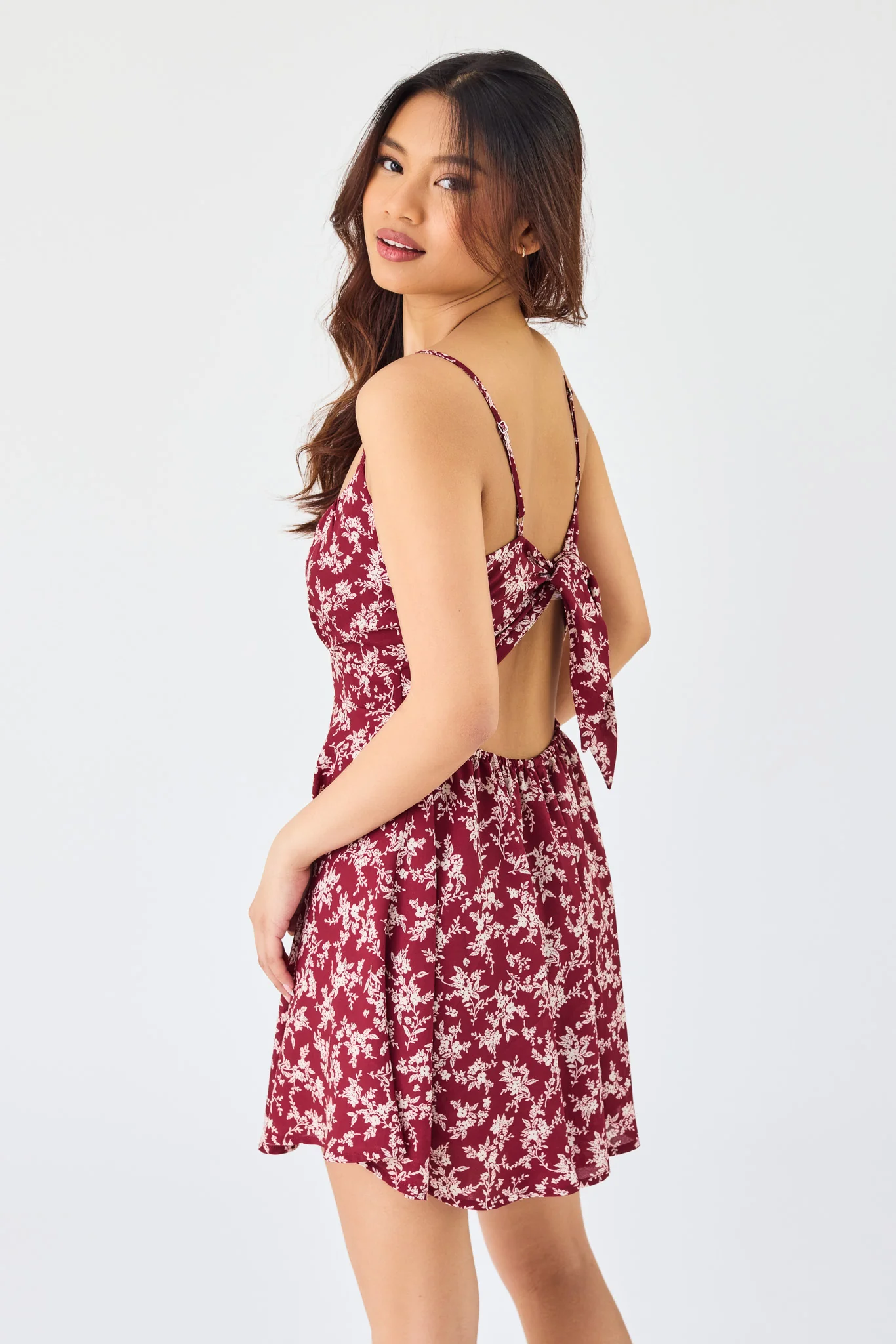 Ditsy Print Spaghetti-Strap Romper with Tie-Back - Image 2