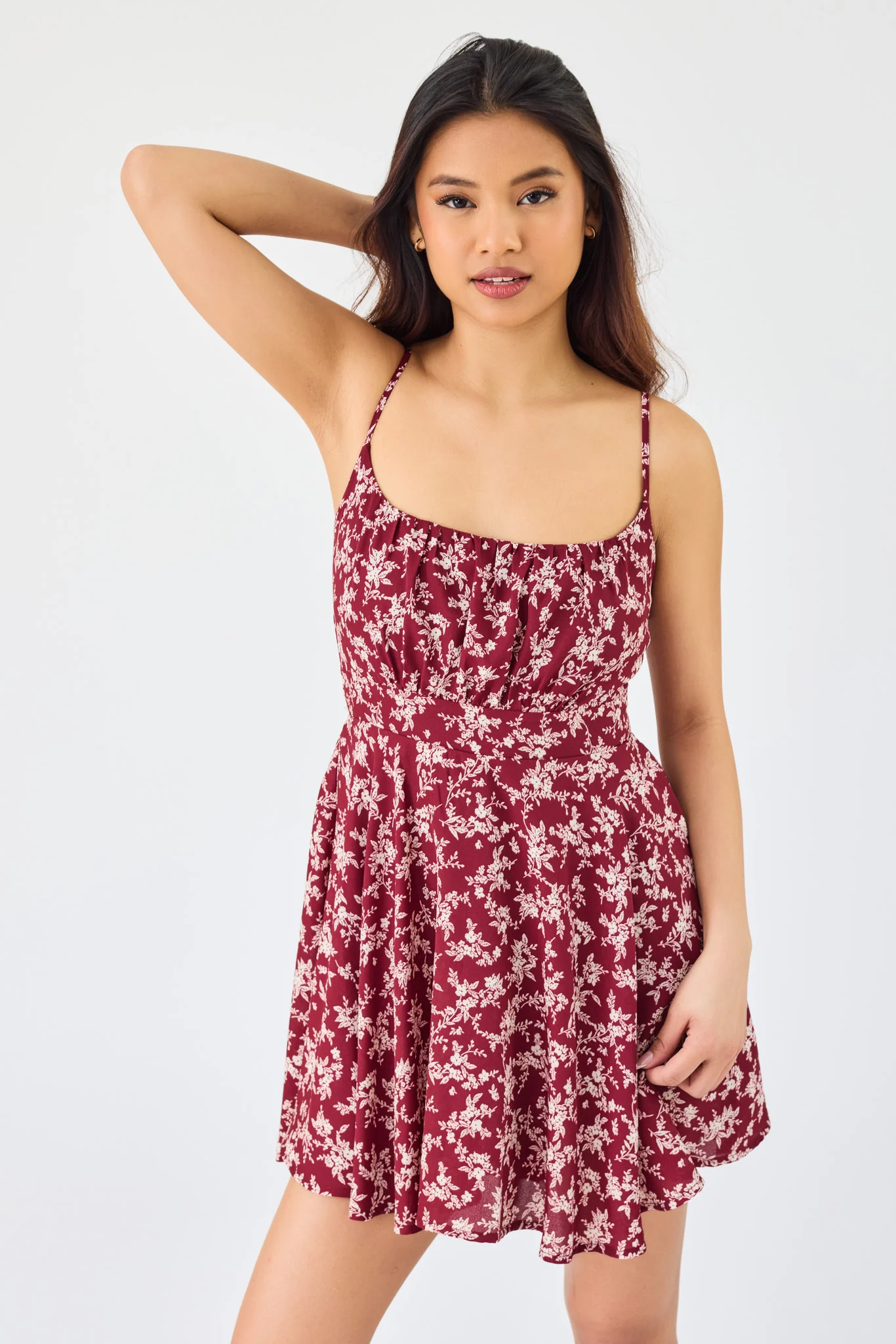 Ditsy Print Spaghetti-Strap Romper with Tie-Back - Image 3