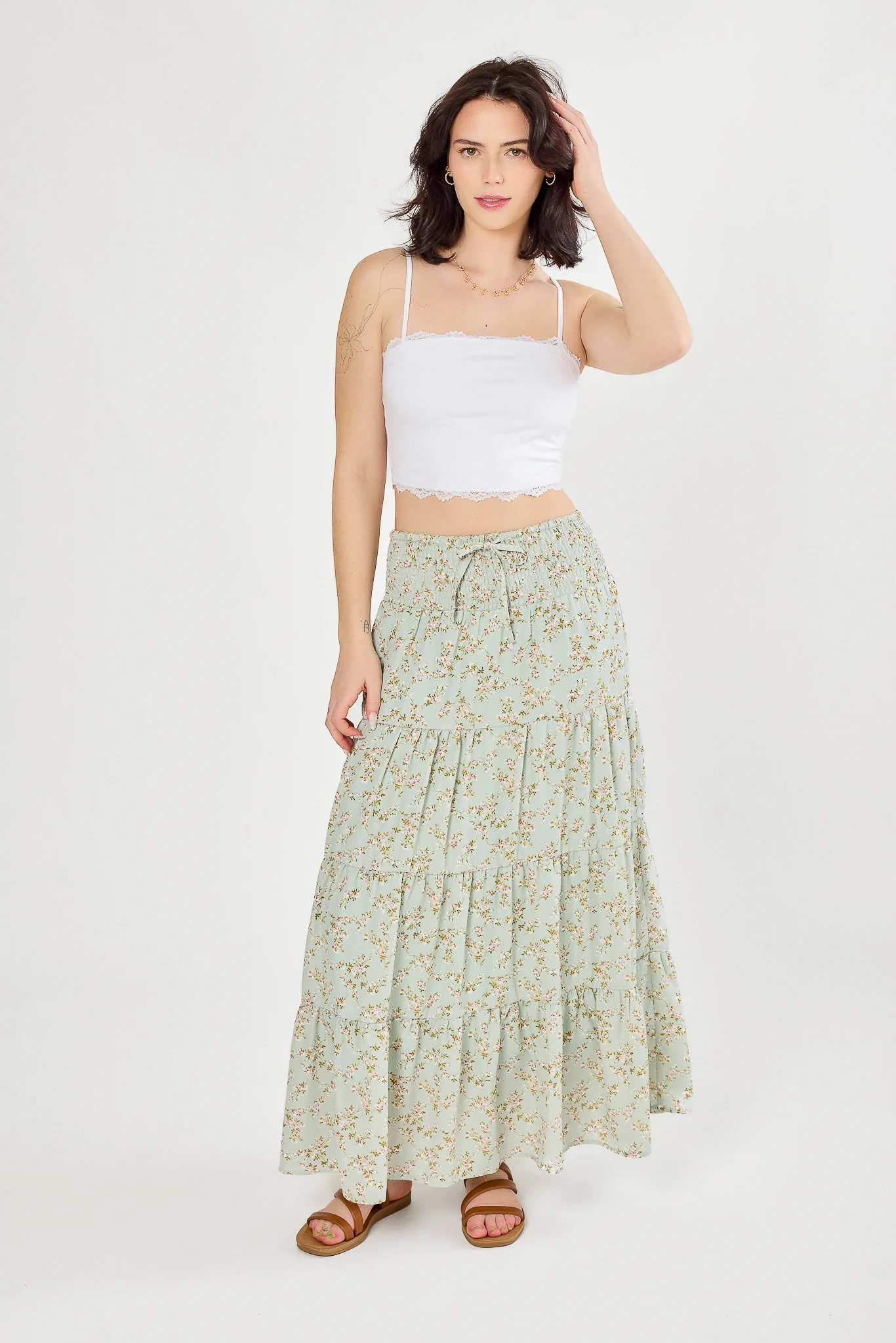 Ditsy Print Tiered Maxi Skirt