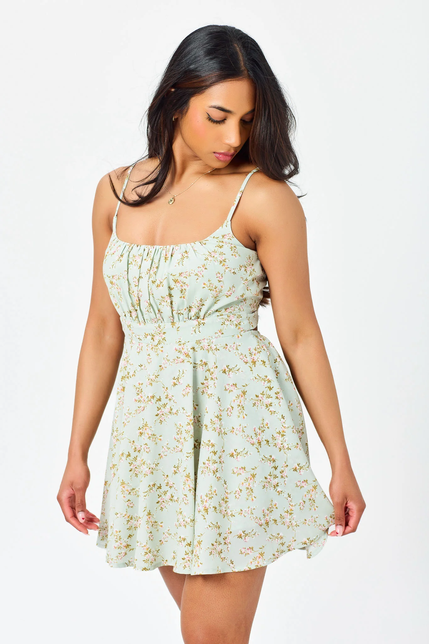 Ditsy Spaghetti-Strap Emma Bust Romper with Tie-Back - Image 3