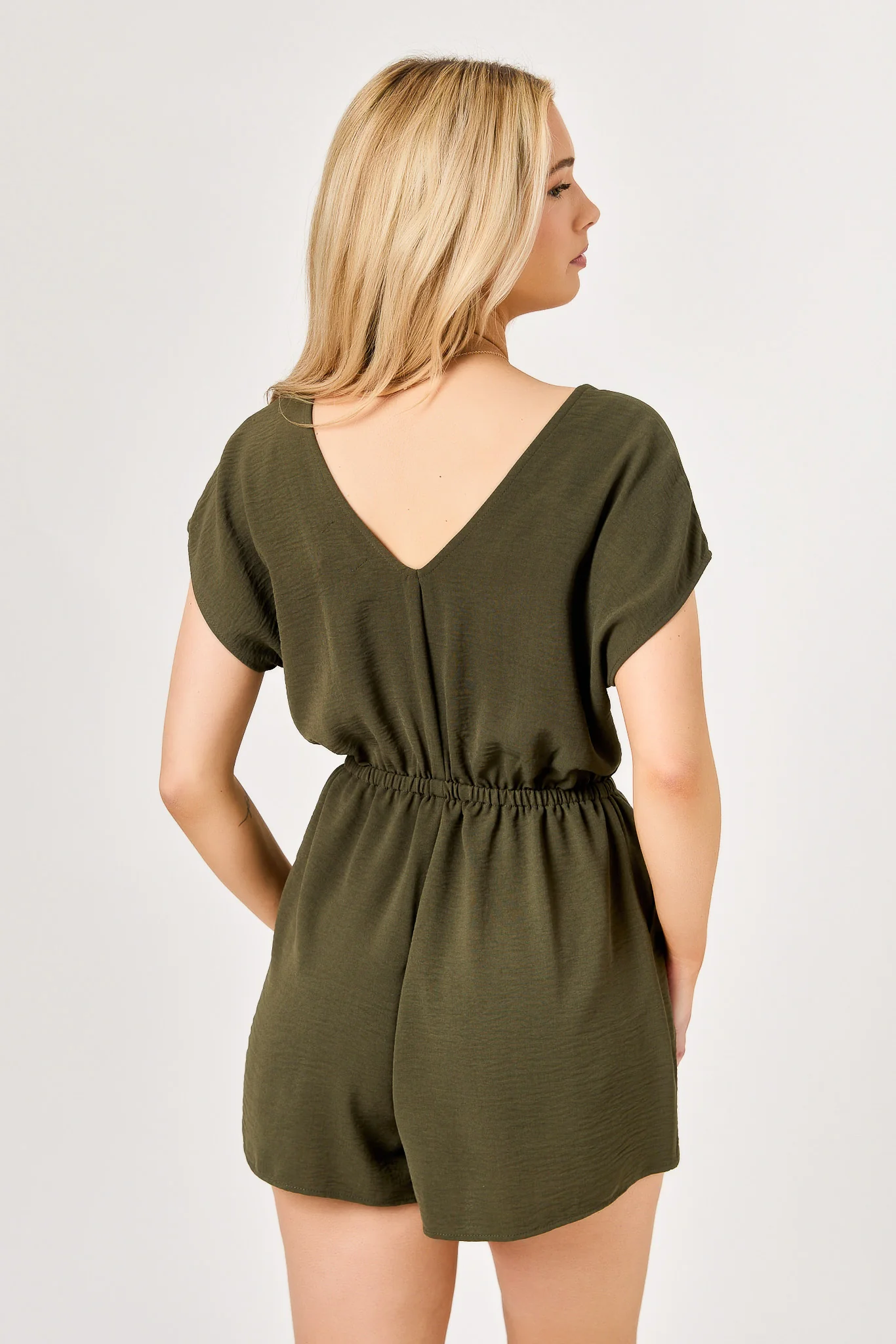 Dolman-Sleeve V-Neck Romper with Tie-Front Detail - Image 4
