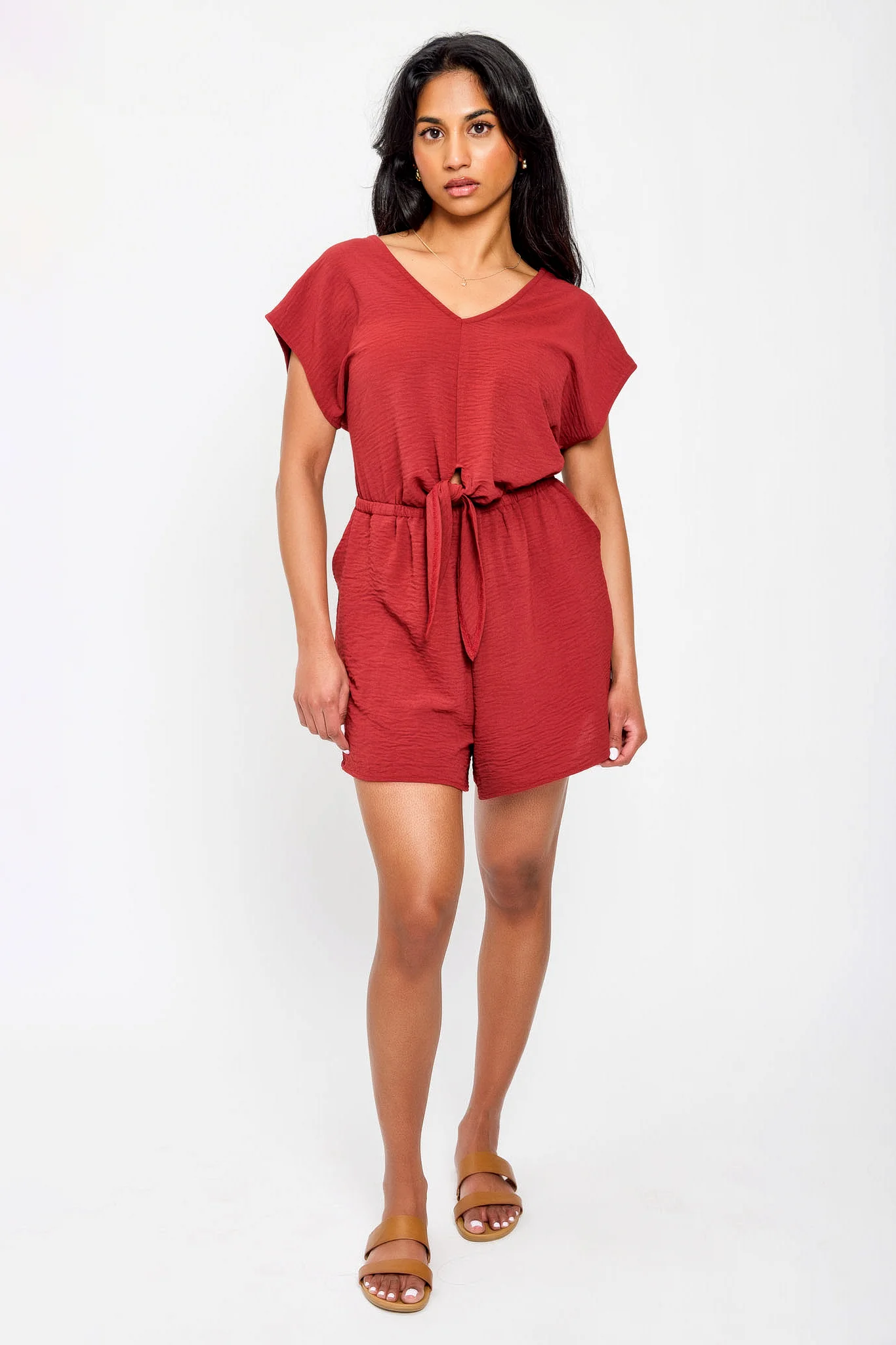 Dolman-Sleeve V-Neck Romper with Tie-Front Detail - Image 6